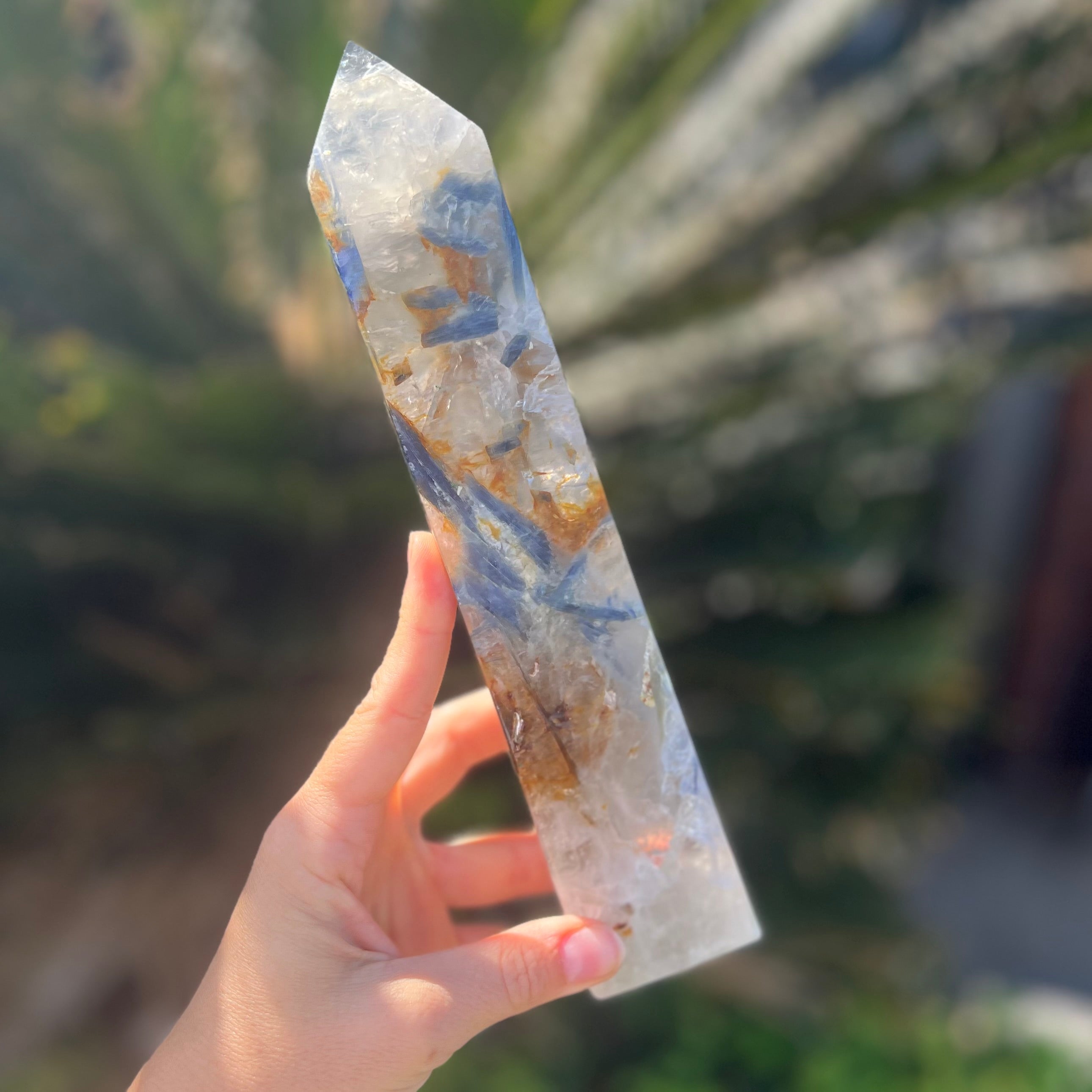 Blue Kyanite in Quartz Tower with Golden Healer