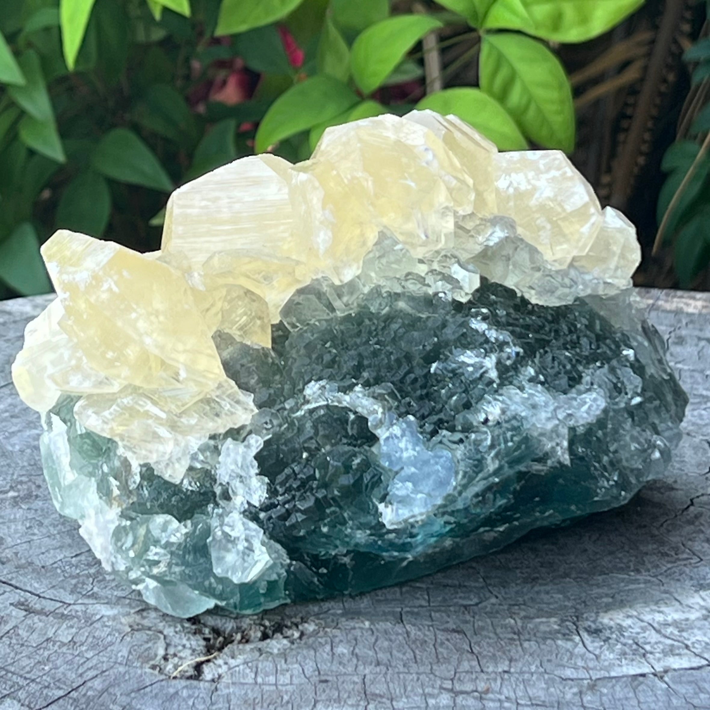 Natural Green Fluorite with Calcite