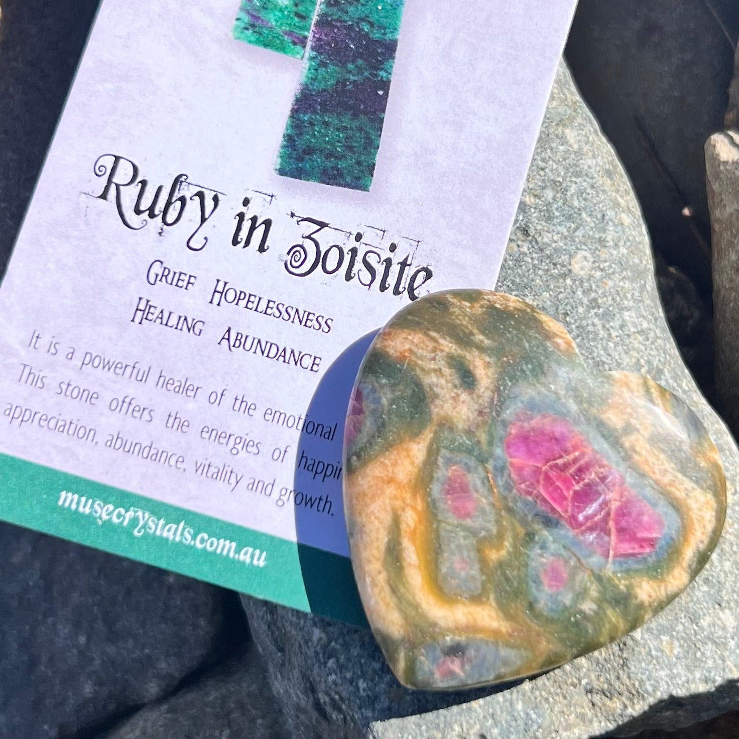 Ruby in Zoisite Heart Carving