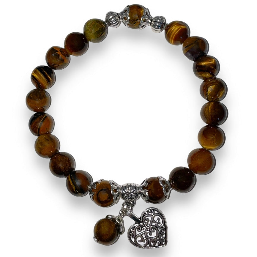 Tiger Eye Courage & Strength Bracelet with Heart Charm