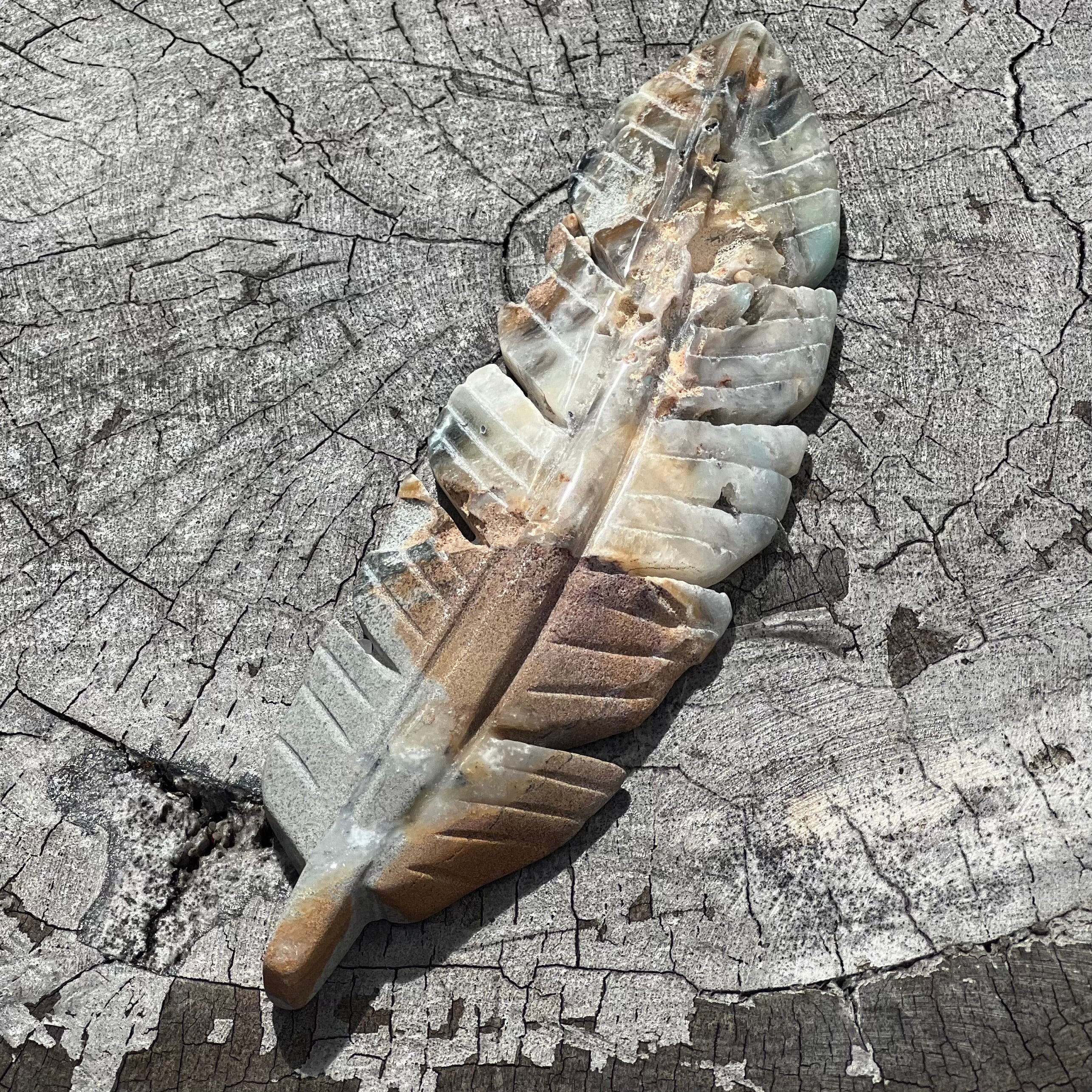 Ocean Jasper Feather Carving