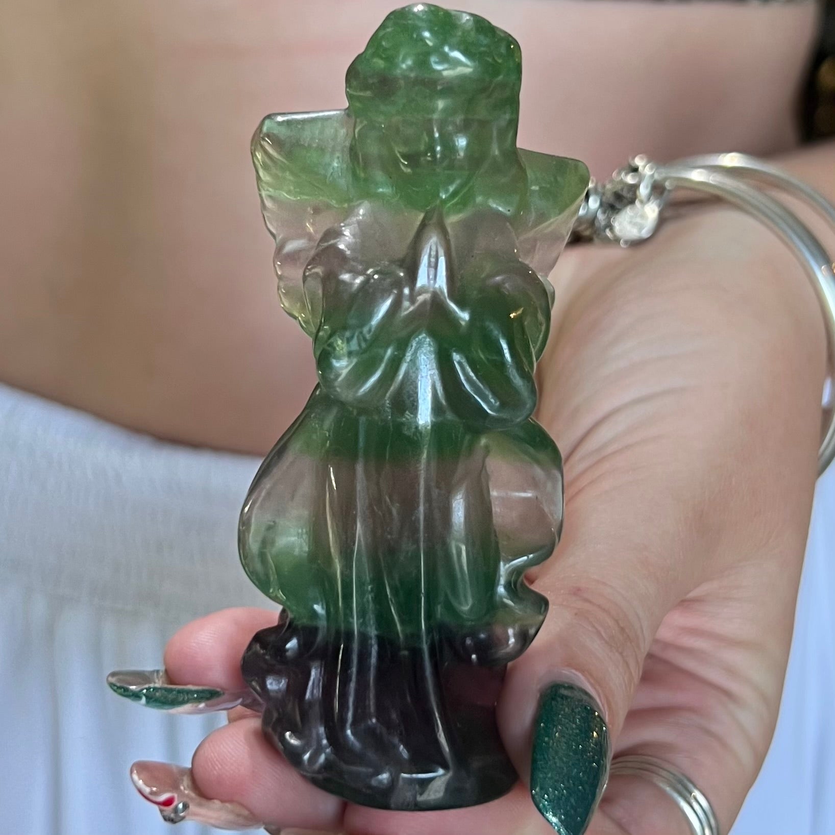 Rainbow Fluorite Angel Carving