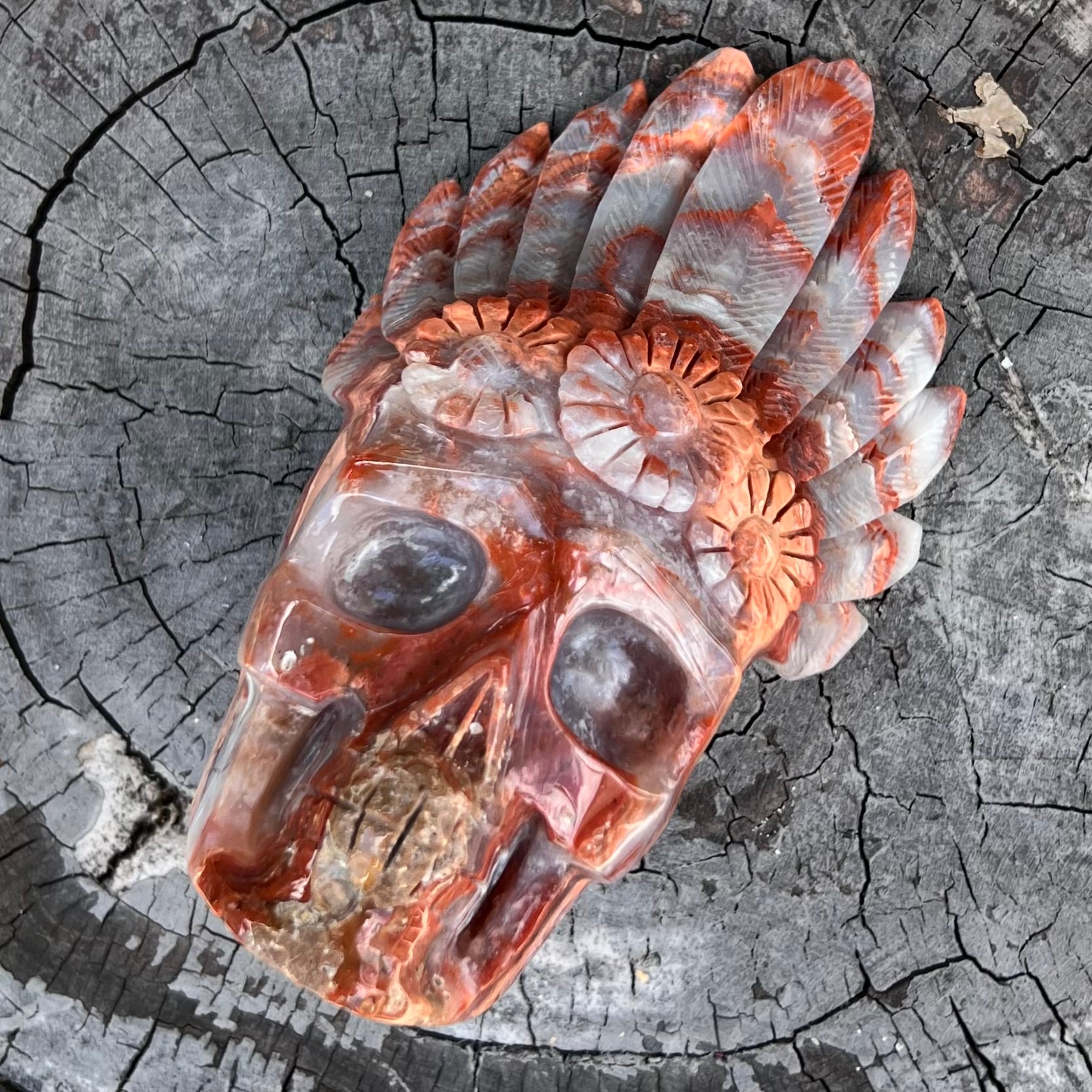 Boho Indian Skull ~ Agate Carnelian Carving