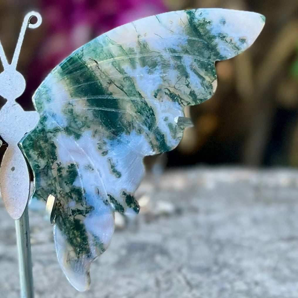 Moss Agate Butterfly Carving