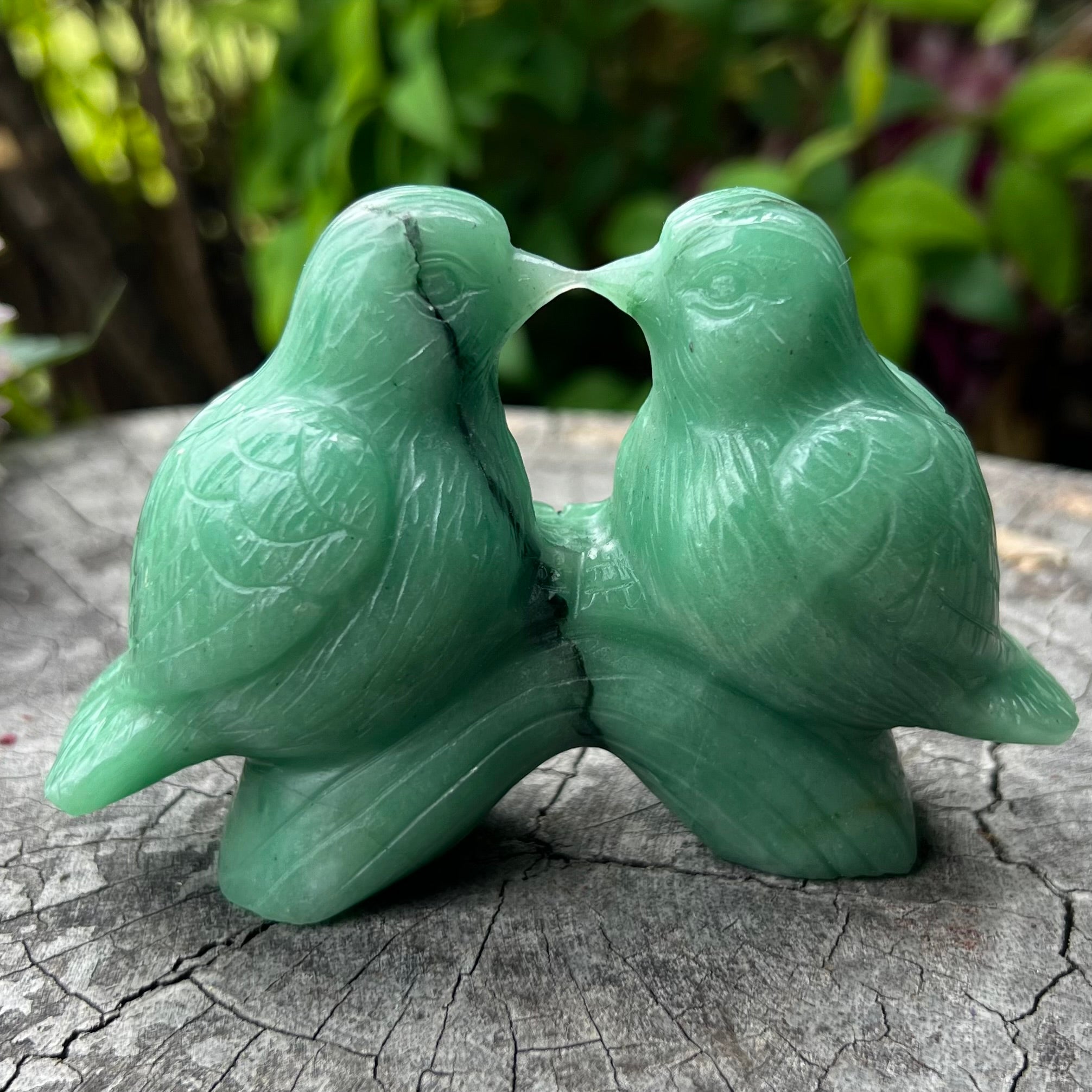 Love Birds Carving ~ Green Aventurine