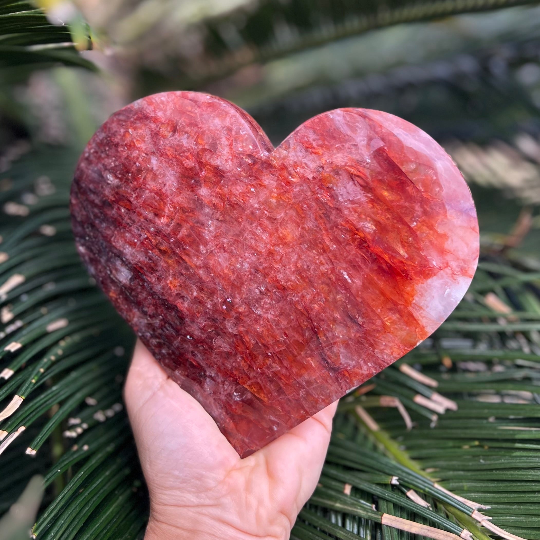 Large Fire Quartz Heart ~ on stand ~ 1