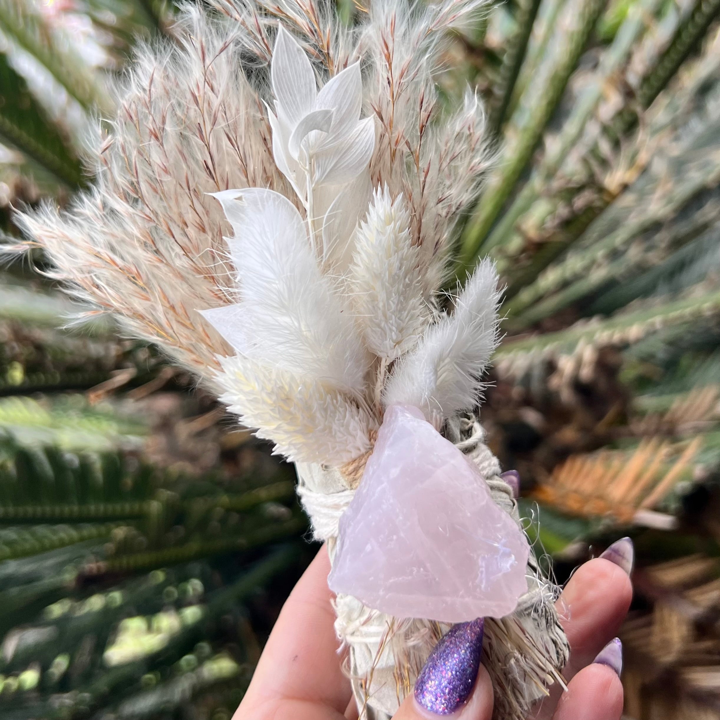 White Sage Botanical Bundle with Flowers &  Rose Quartz