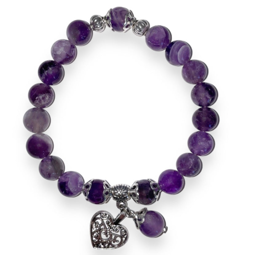 Amethyst Healer Bracelet with Heart Charm