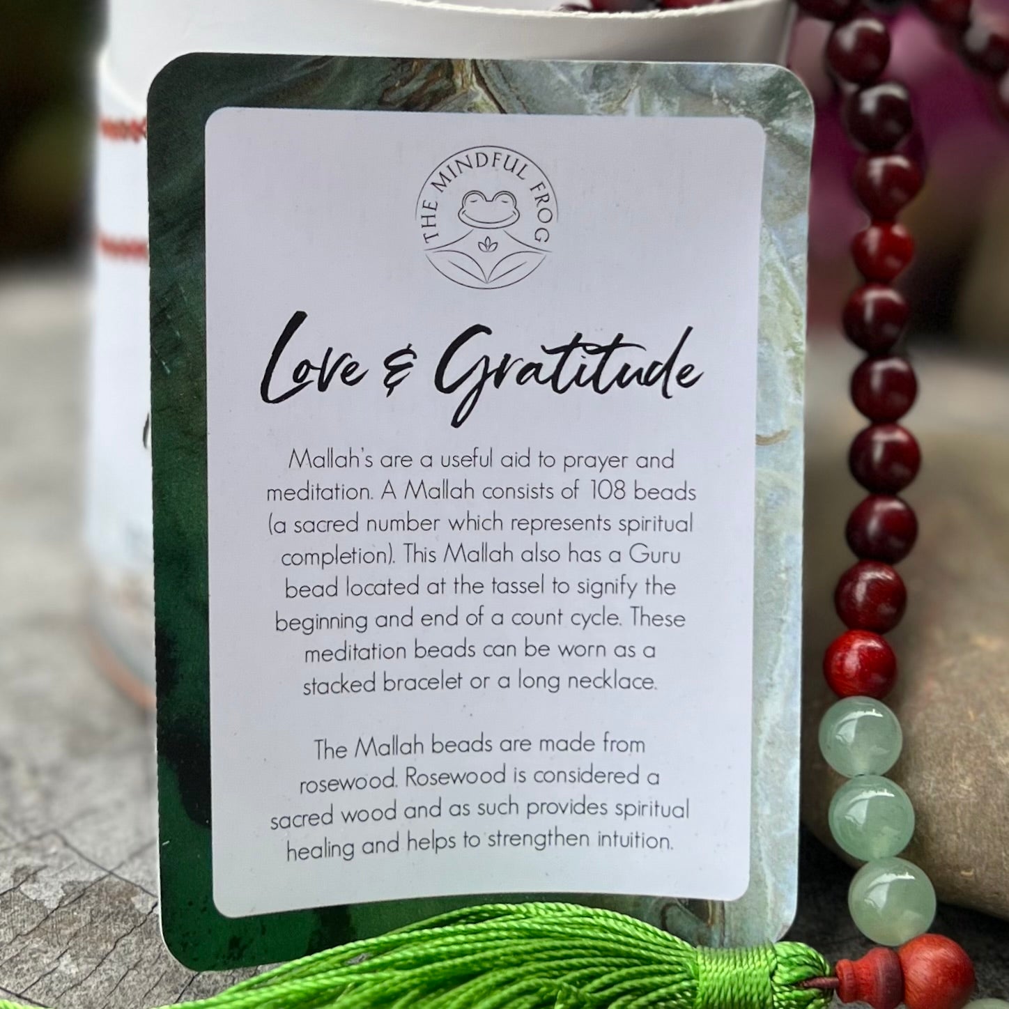 Love and Gratitude ~ Rosewood and Green Aventurine ~ Meditation Necklace