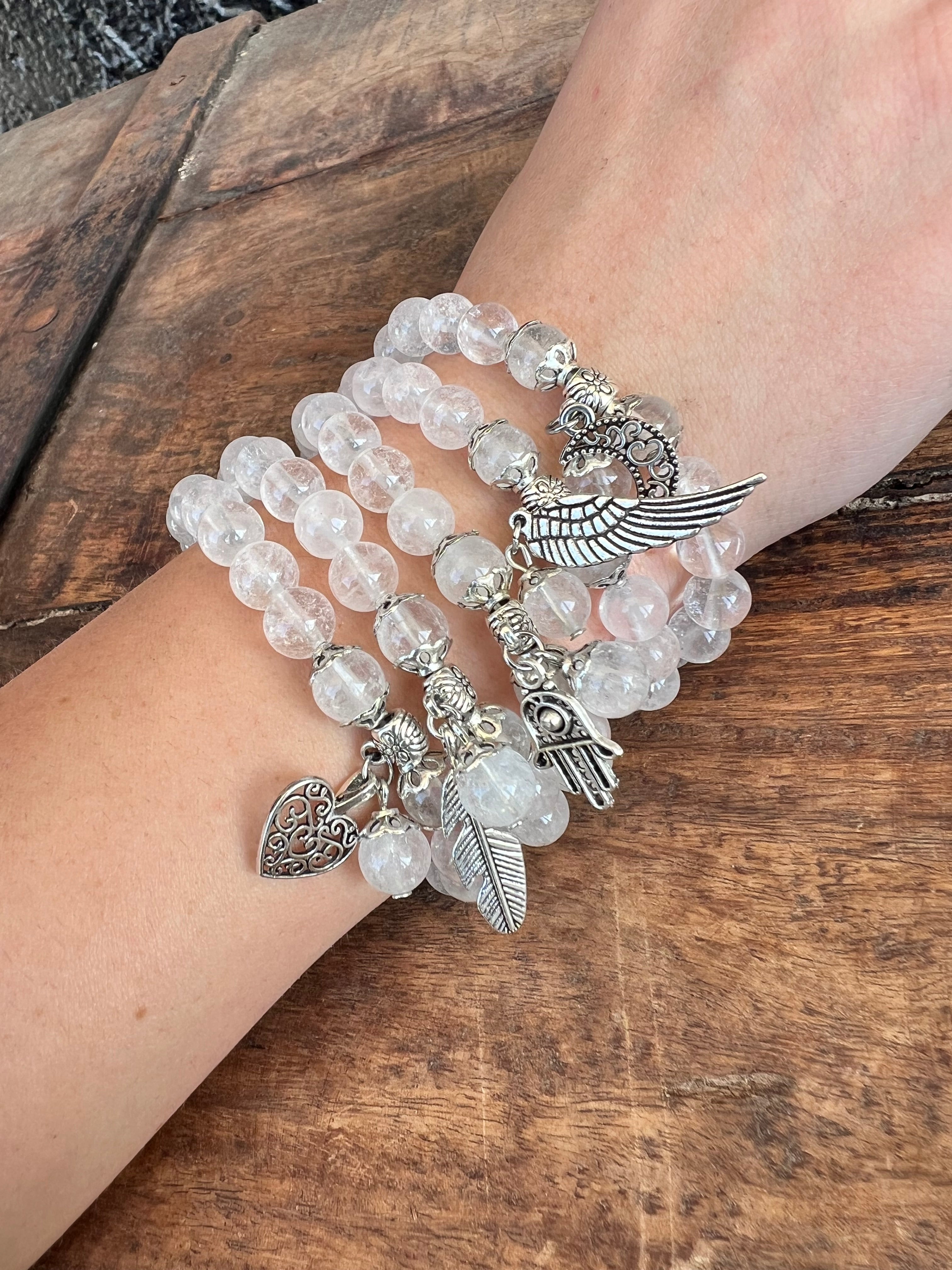 Clear Quartz Amplifying Bracelet with Hamsa Hand