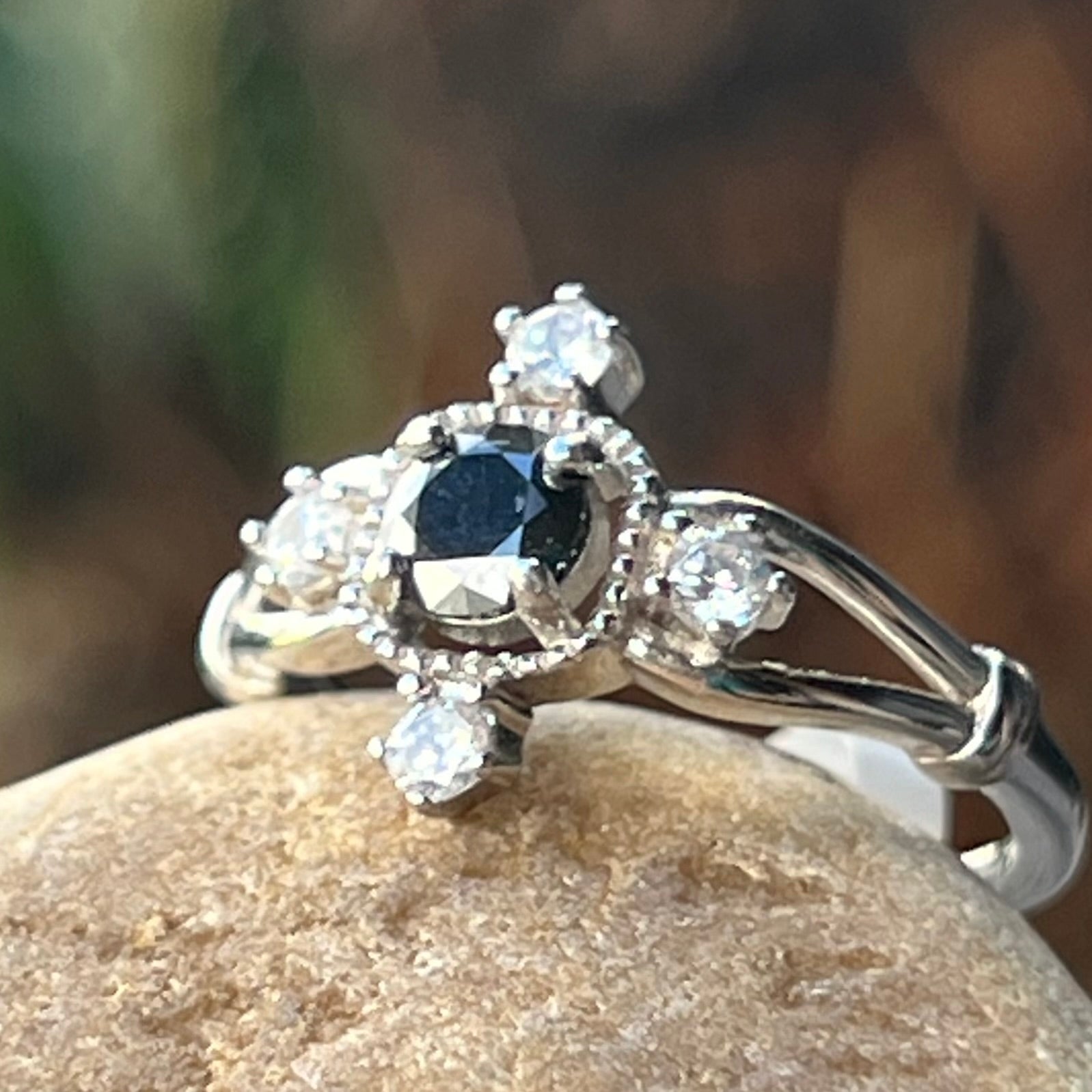 Sale~ Black Moissonite ~ Sterling Silver Ring ~ Size 8
