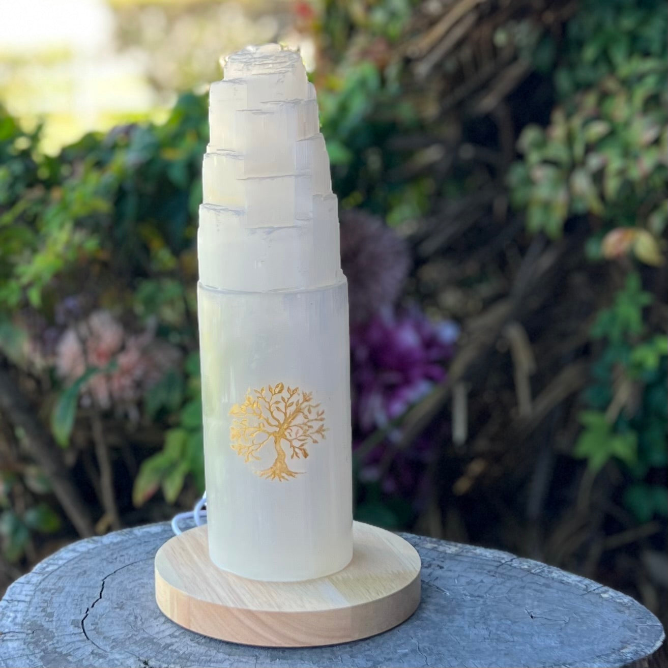 Selenite Cleansing & Charging Lamp ~ Tower Large ~ Tree of Life