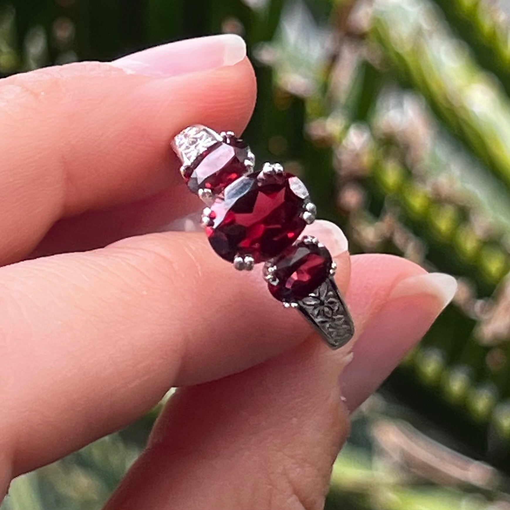 Garnet ~ Sterling Silver Ring ~ size 9