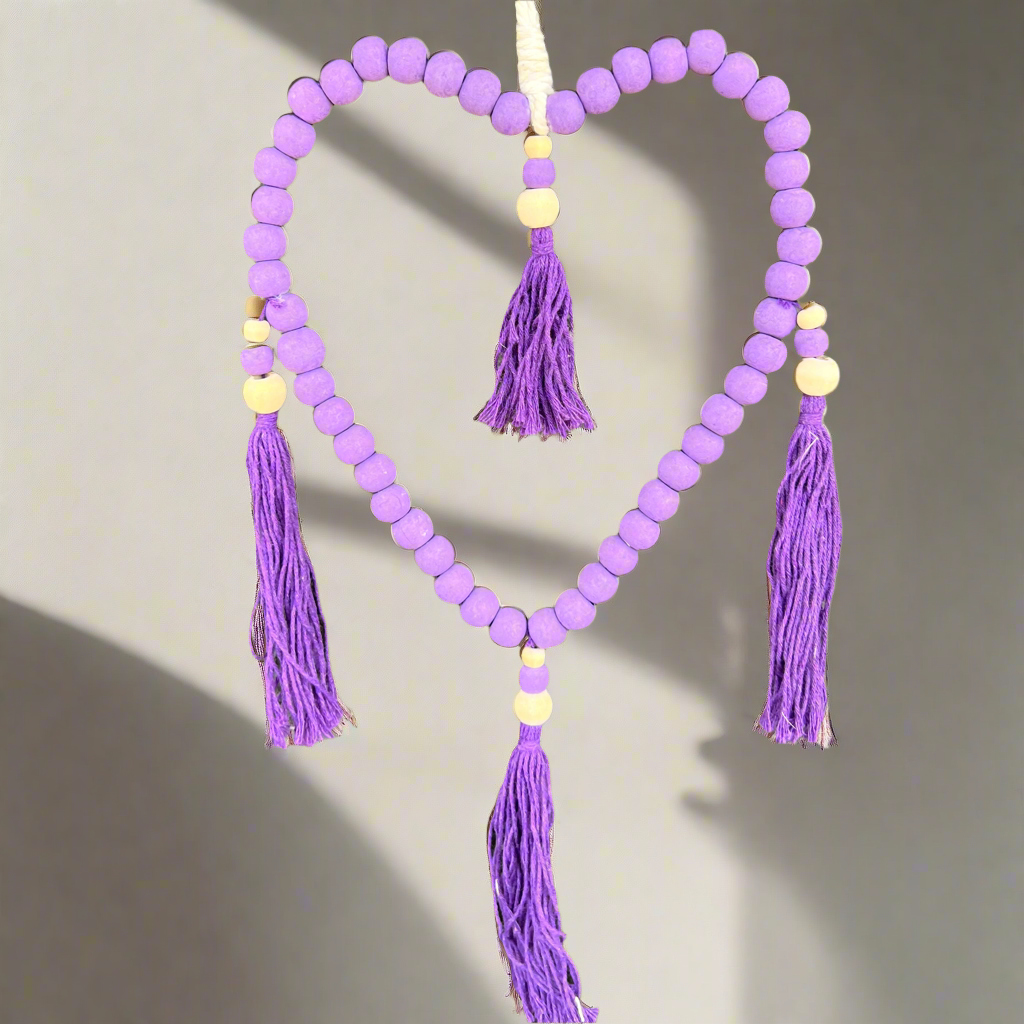 Boho Beaded Heart Hanger ~ Deep Purple