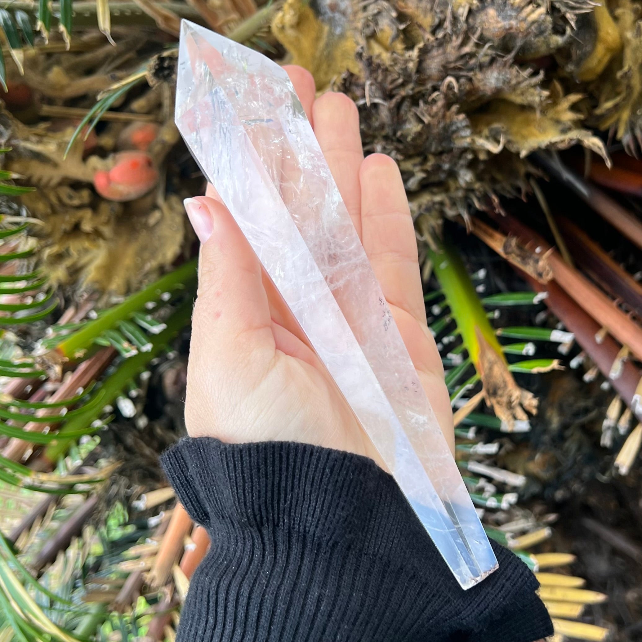 Clear Quartz Generator Wand on Stand