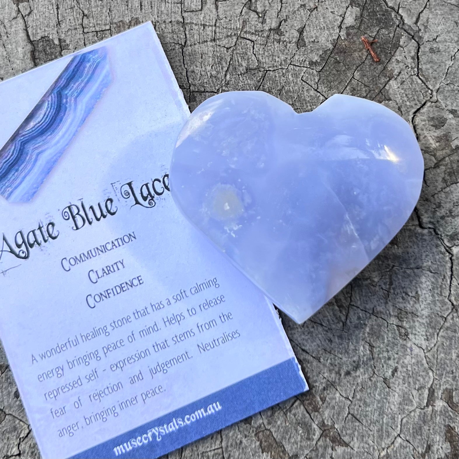 Blue Lace Agate Heart ~ Specialty Boxed Crystal