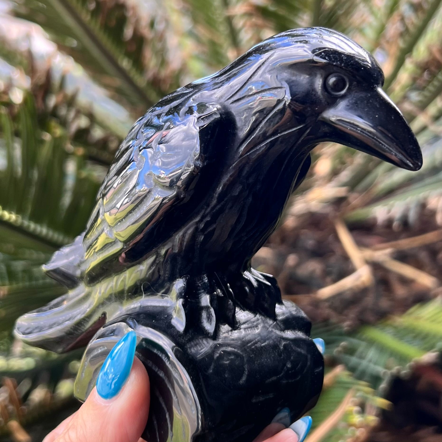 Black Obsidian Raven Carving Large