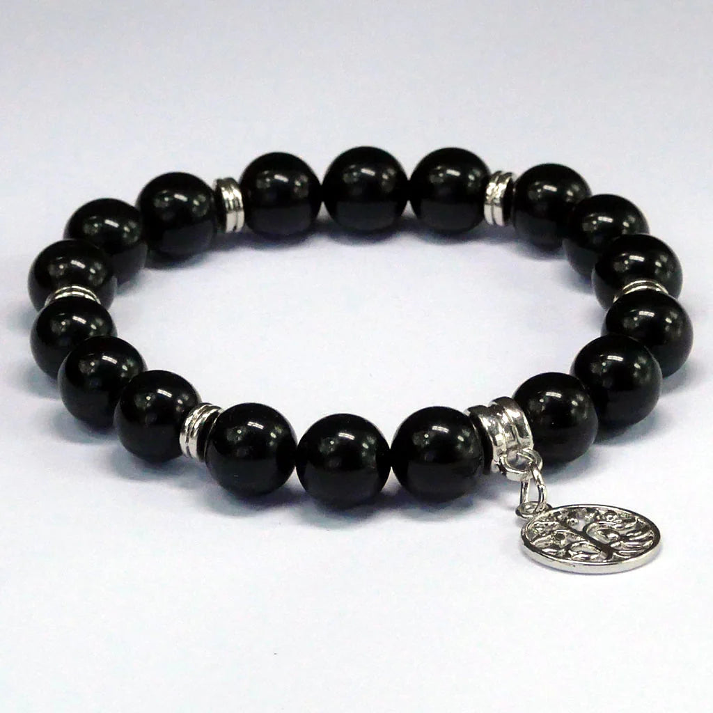 Charm-Armband mit Lebensbaum aus schwarzem Obsidian