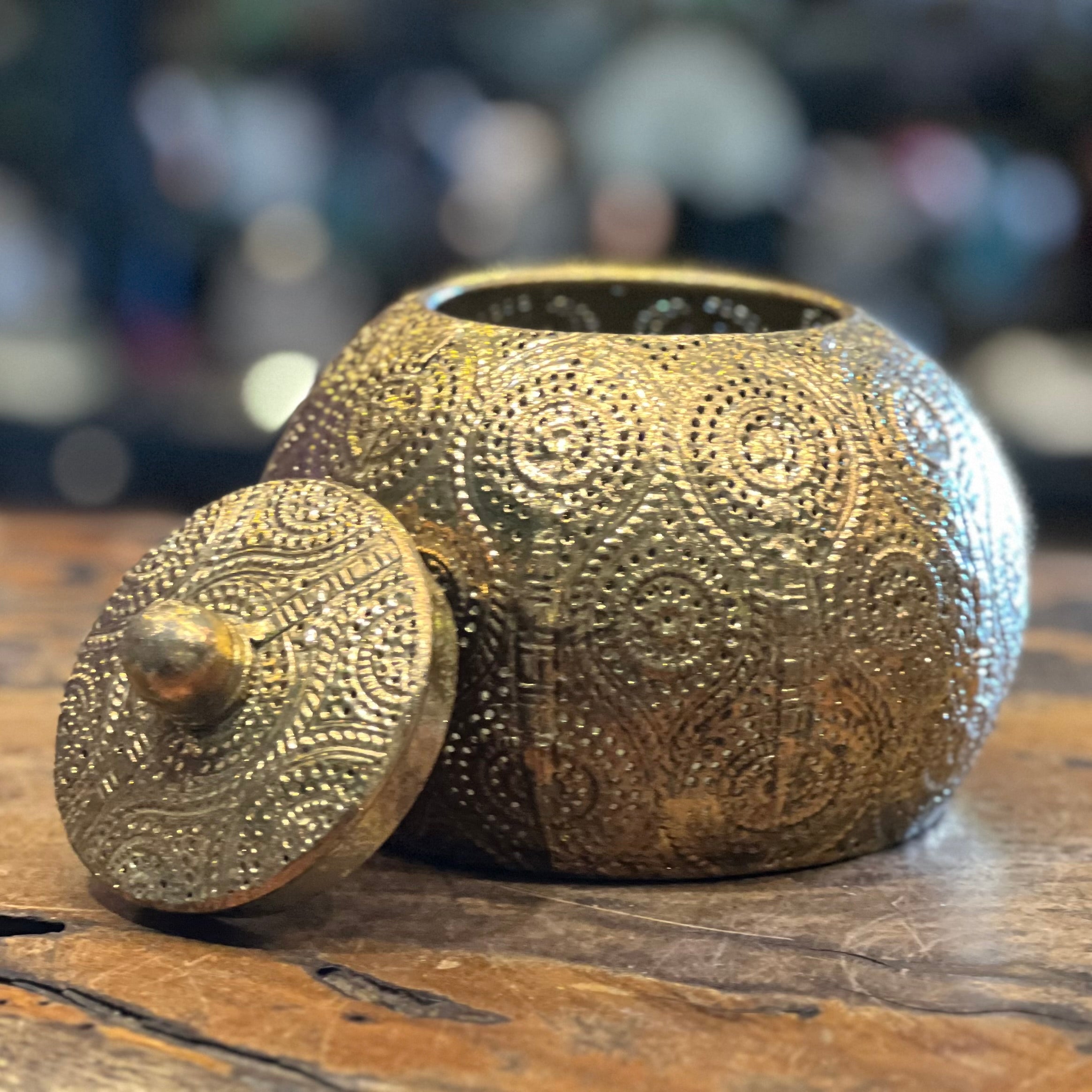 Moroccan Gold Bowl with Lid ~ Sacred Storage with Style