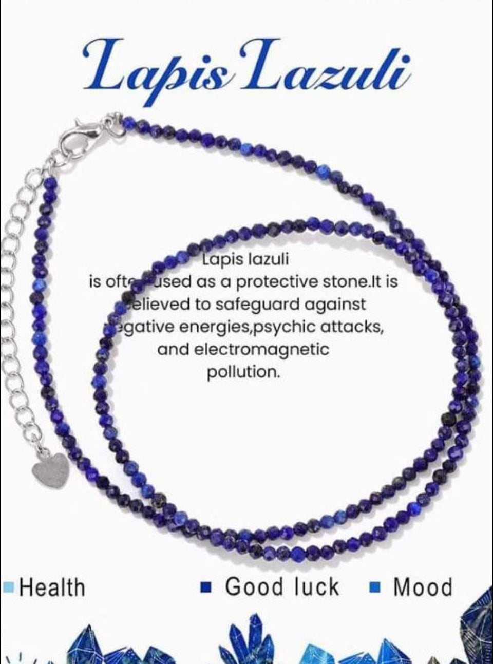 Collier de perles à facettes en lapis-lazuli à vibrations protectrices