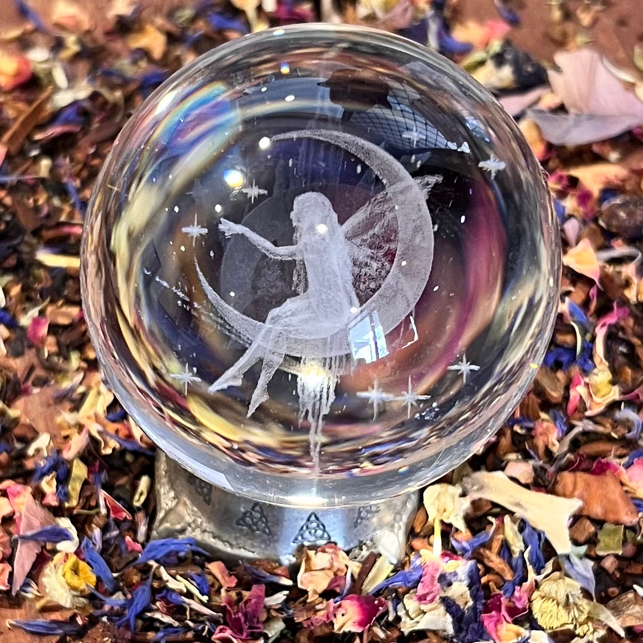 Crescent Moon Fairy Etched in Glass Ball