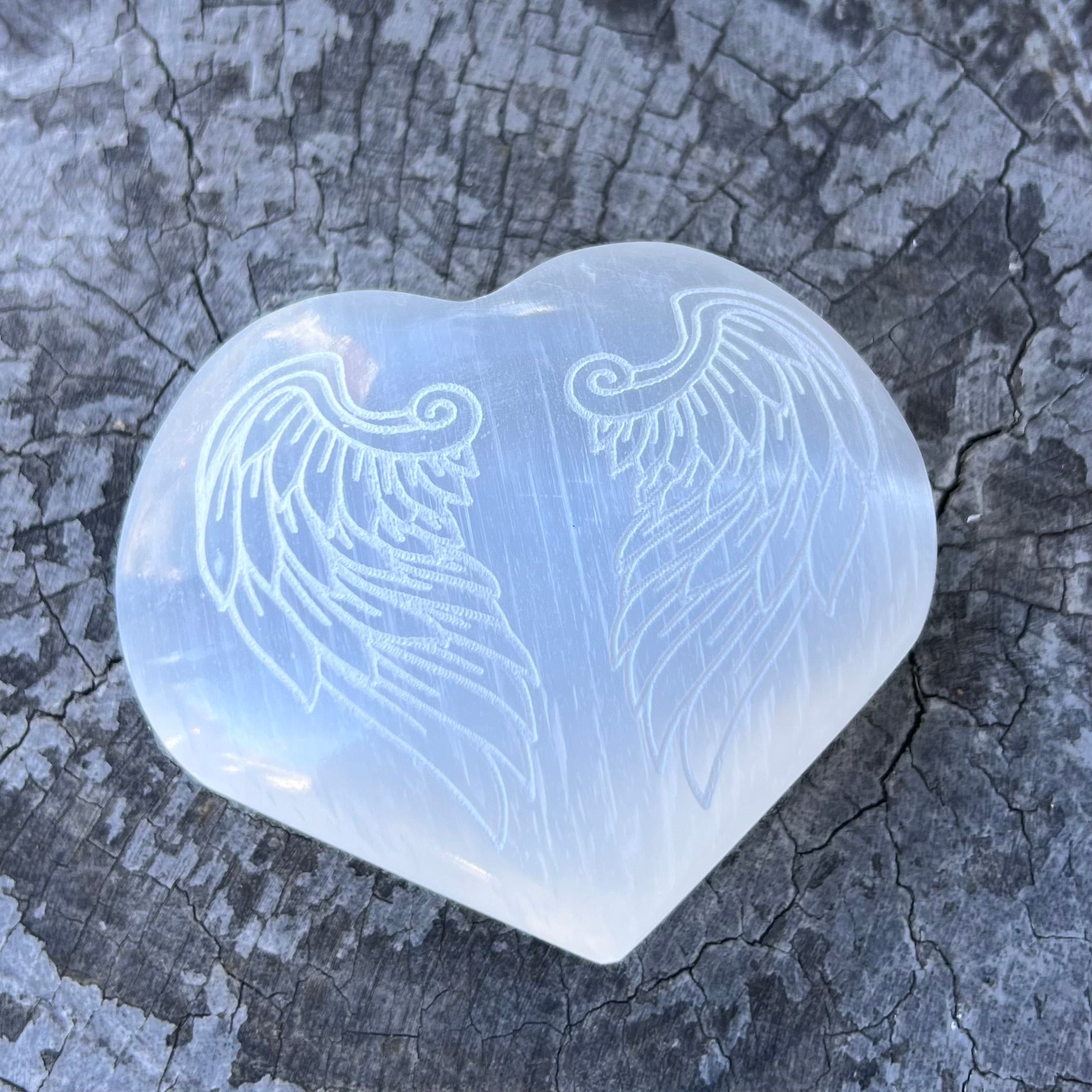Selenite Angel Wings Heart Carving