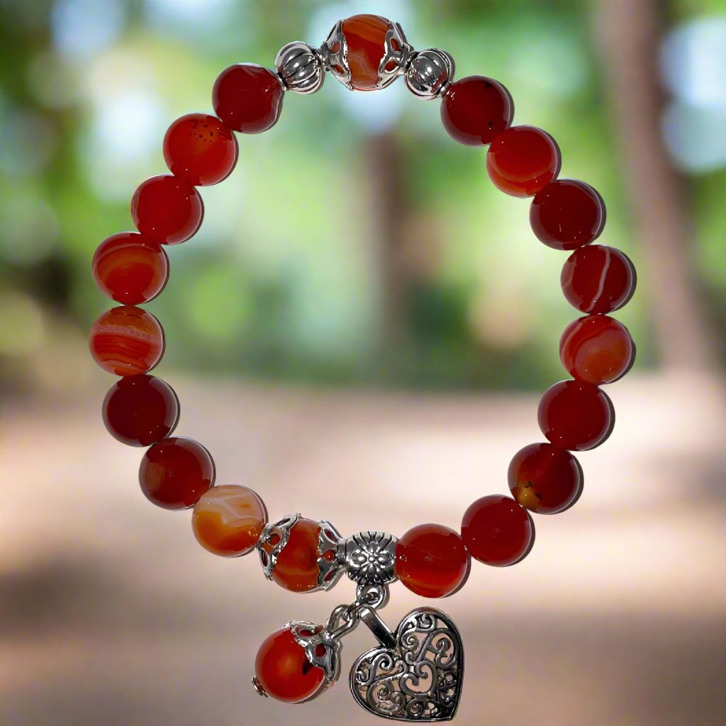 Carnelian Self Expression Bracelet with Heart Charm