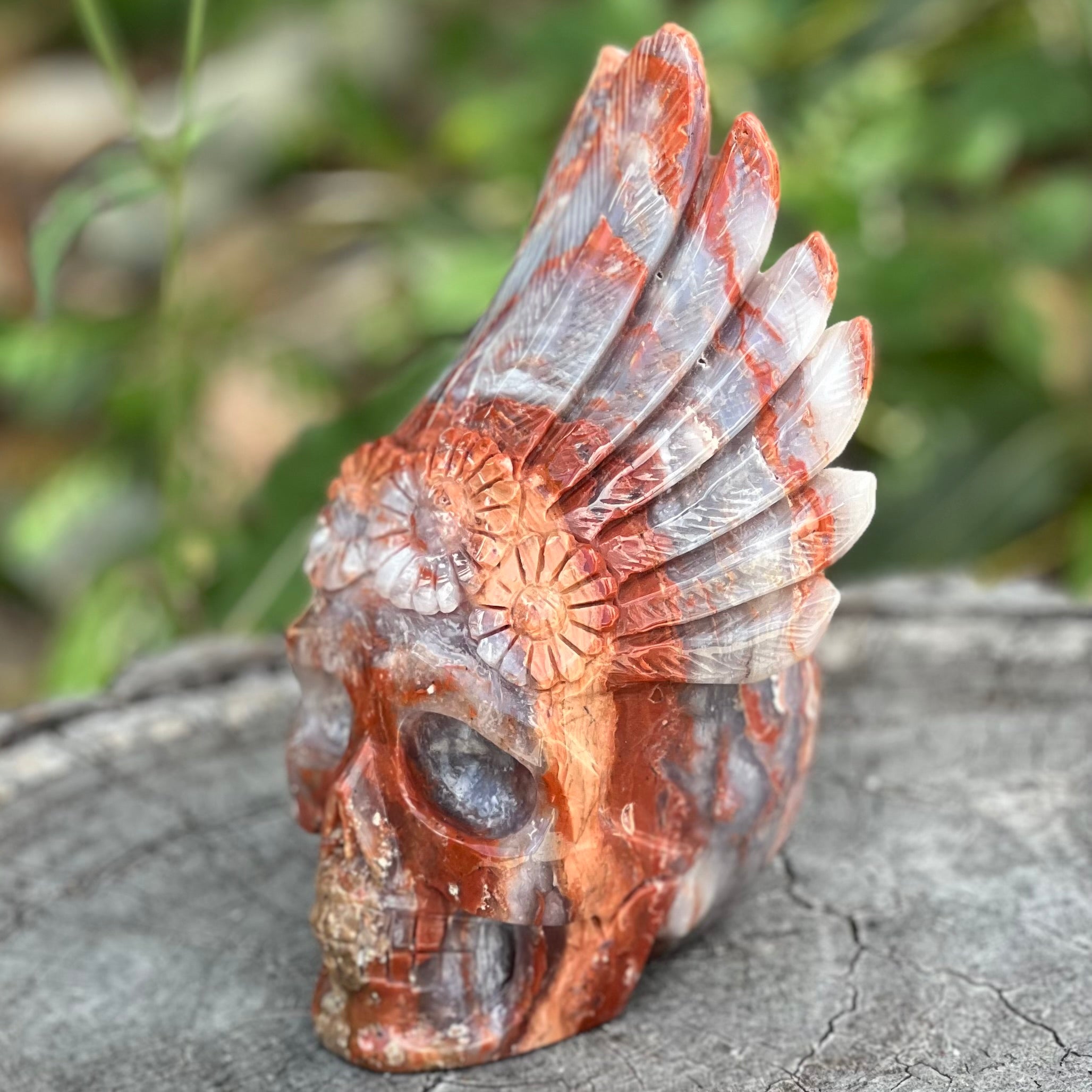 Boho Indian Skull ~ Agate Carnelian Carving