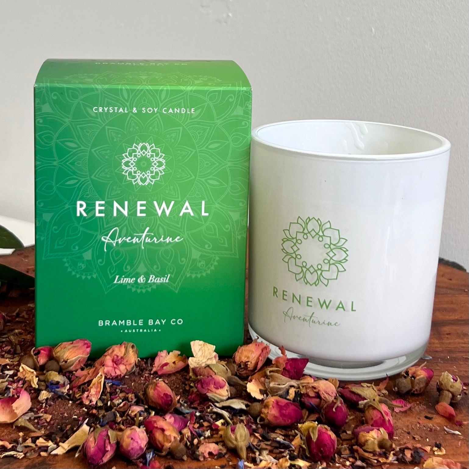 Boho Crystal Renewal Candle ~ Aventurine ~
Lime & Basil