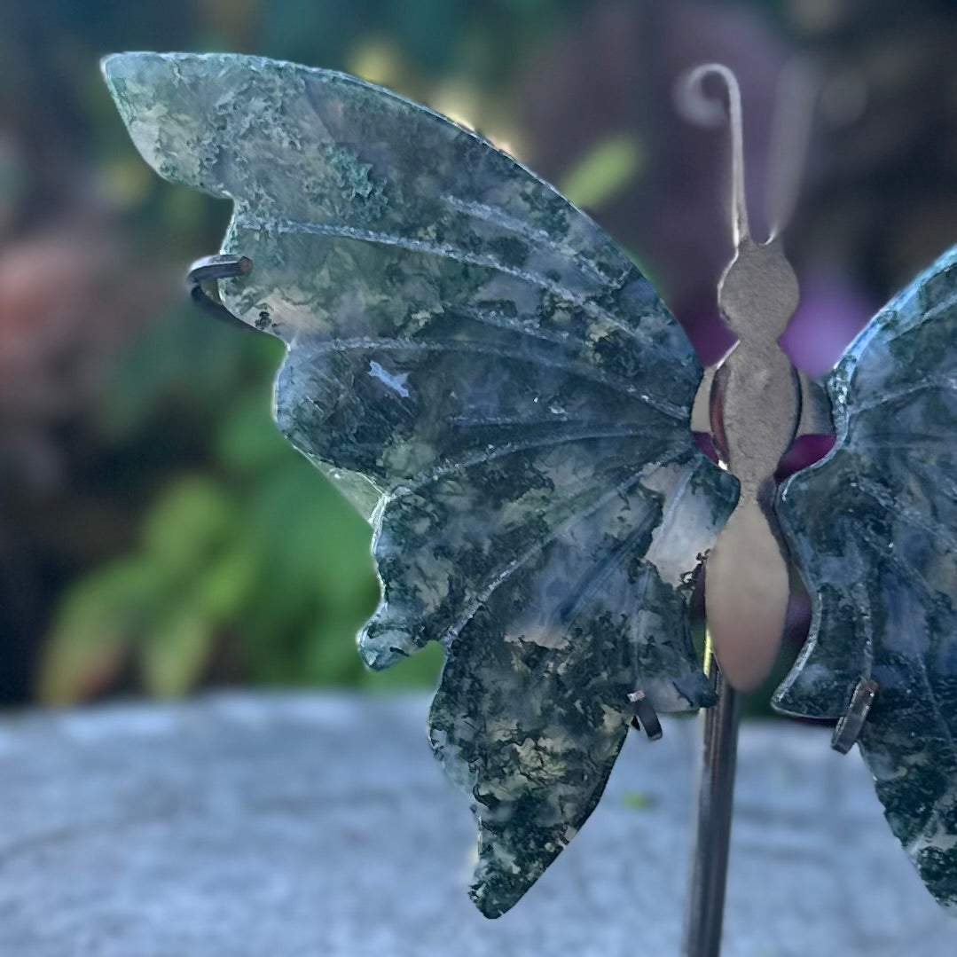 Moss Agate Butterfly Carving