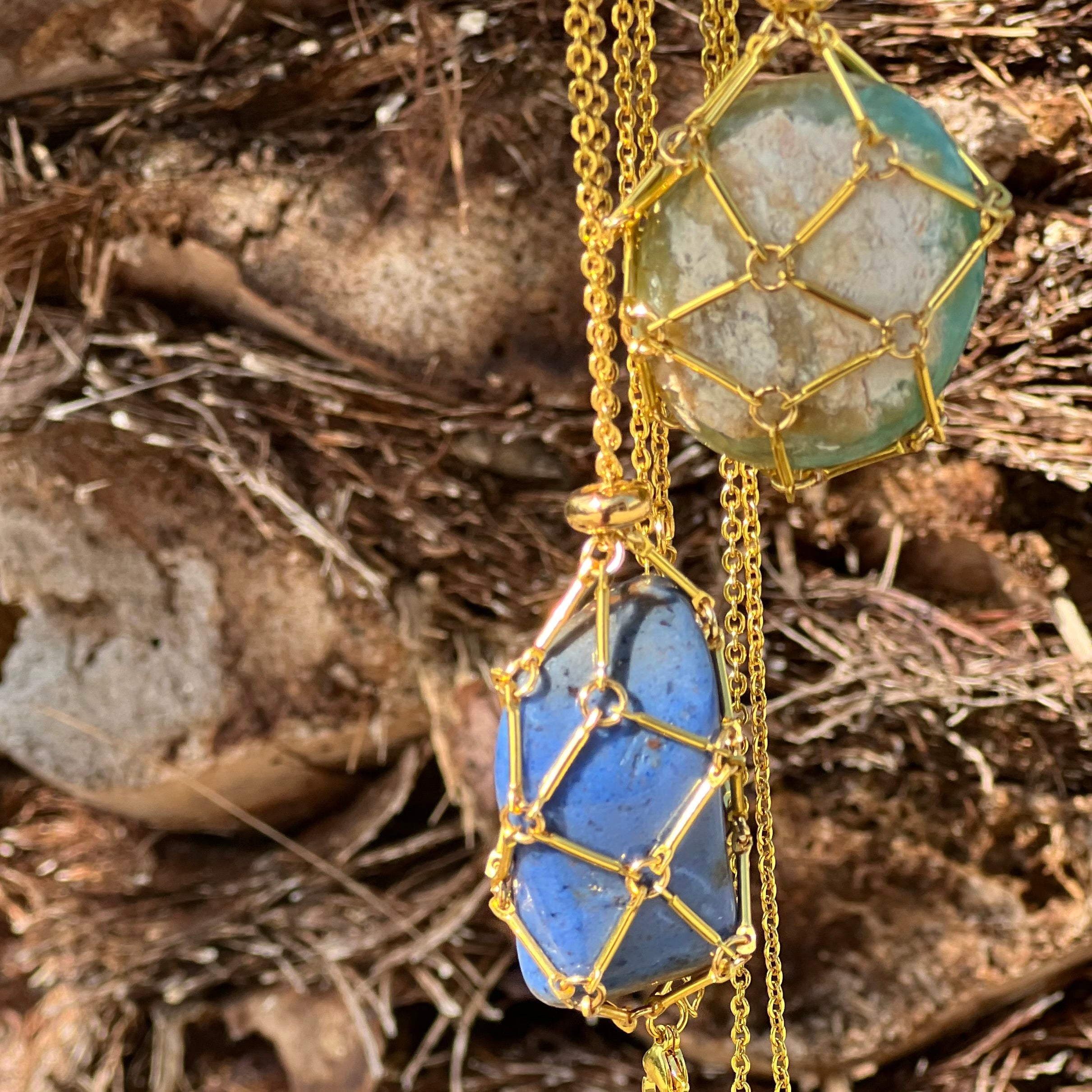 Glam Crystal Tumble Cage Necklace - Gold  Extra Large