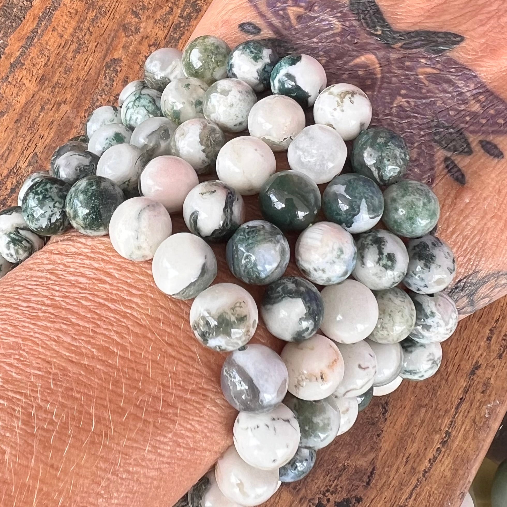 Moss Agate Beaded Bracelet ~ Large Fit