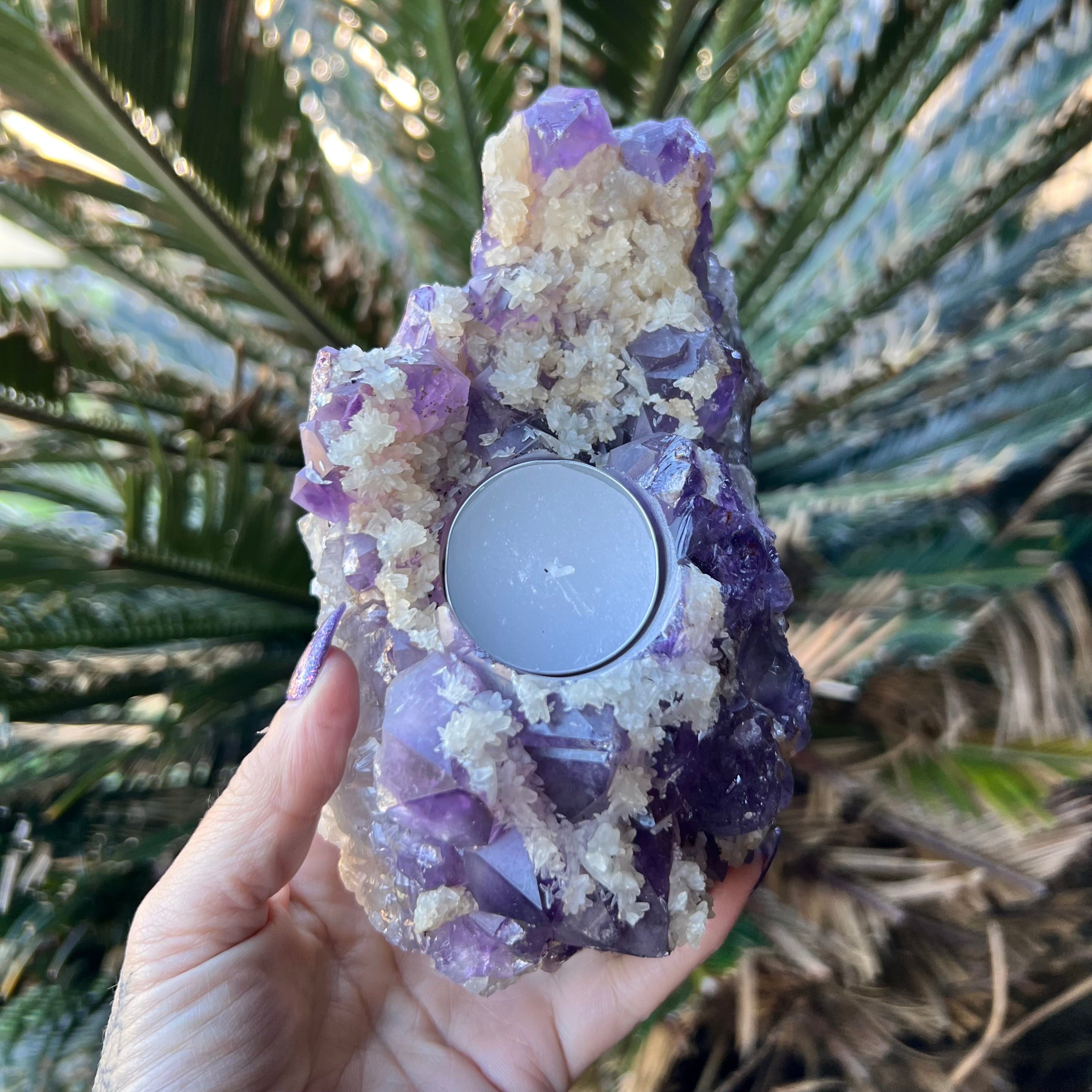Amethyst with Calcite Tea Light Candle Holder
