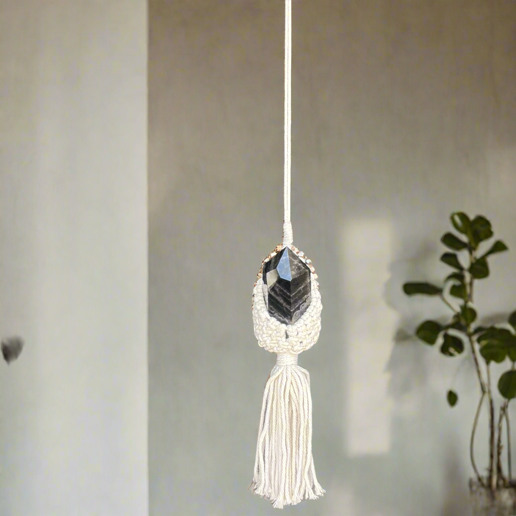 Smoky Quartz Chunky Generator in Huggy Macrame Hanger