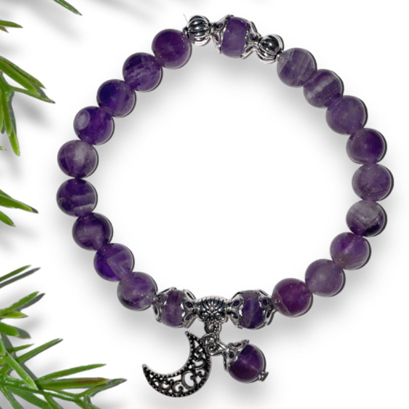 Amethyst Healer Bracelet with Celestial Crescent Moon Charm