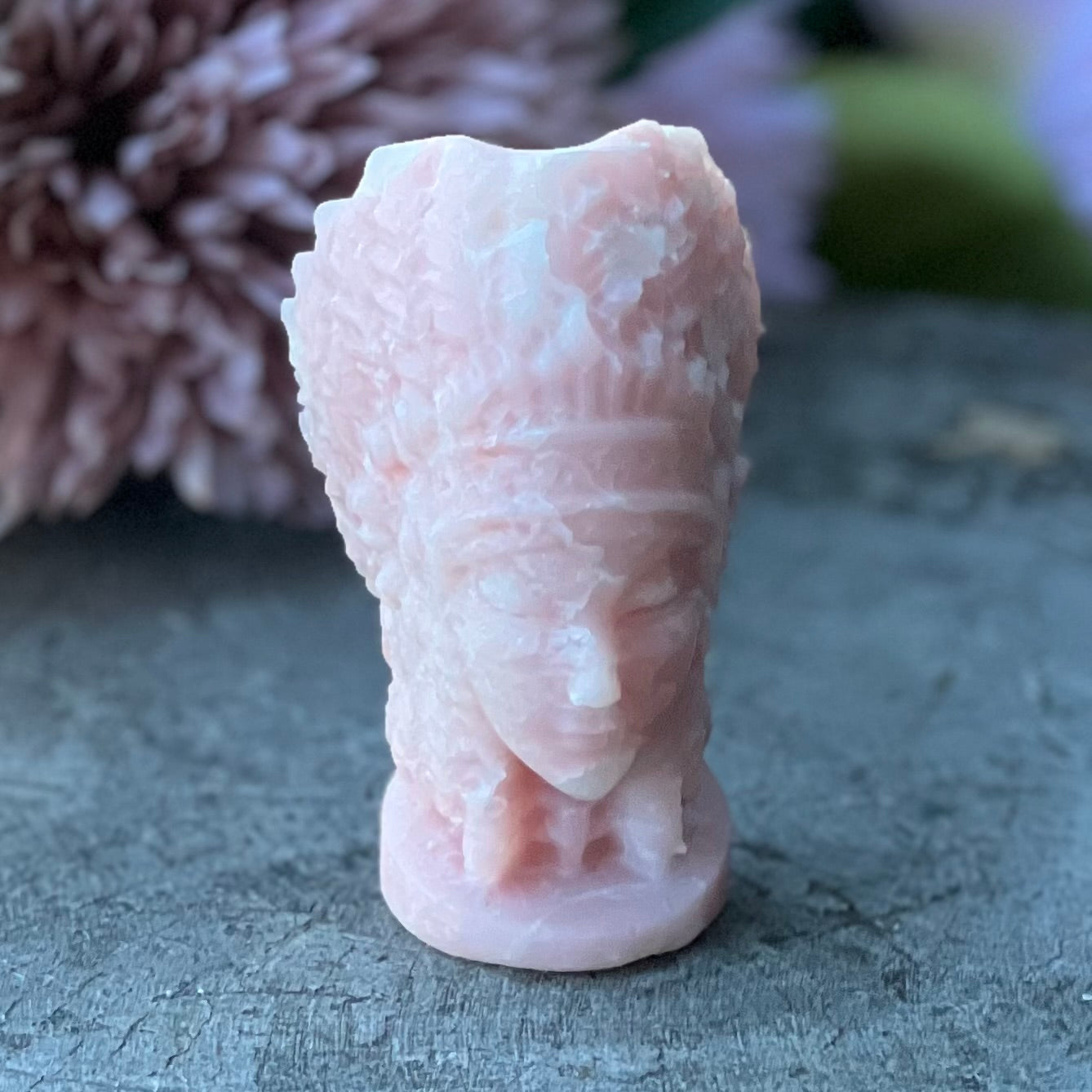 Indian Head Carving ~ Pink Opal (1)