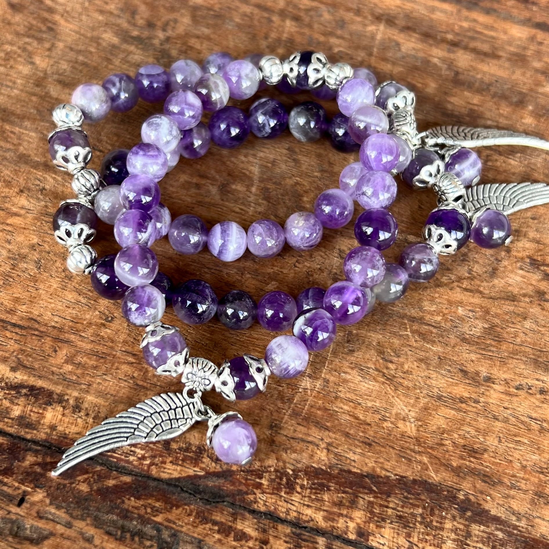 Amethyst Healer Bracelet with Angel Wing Charm