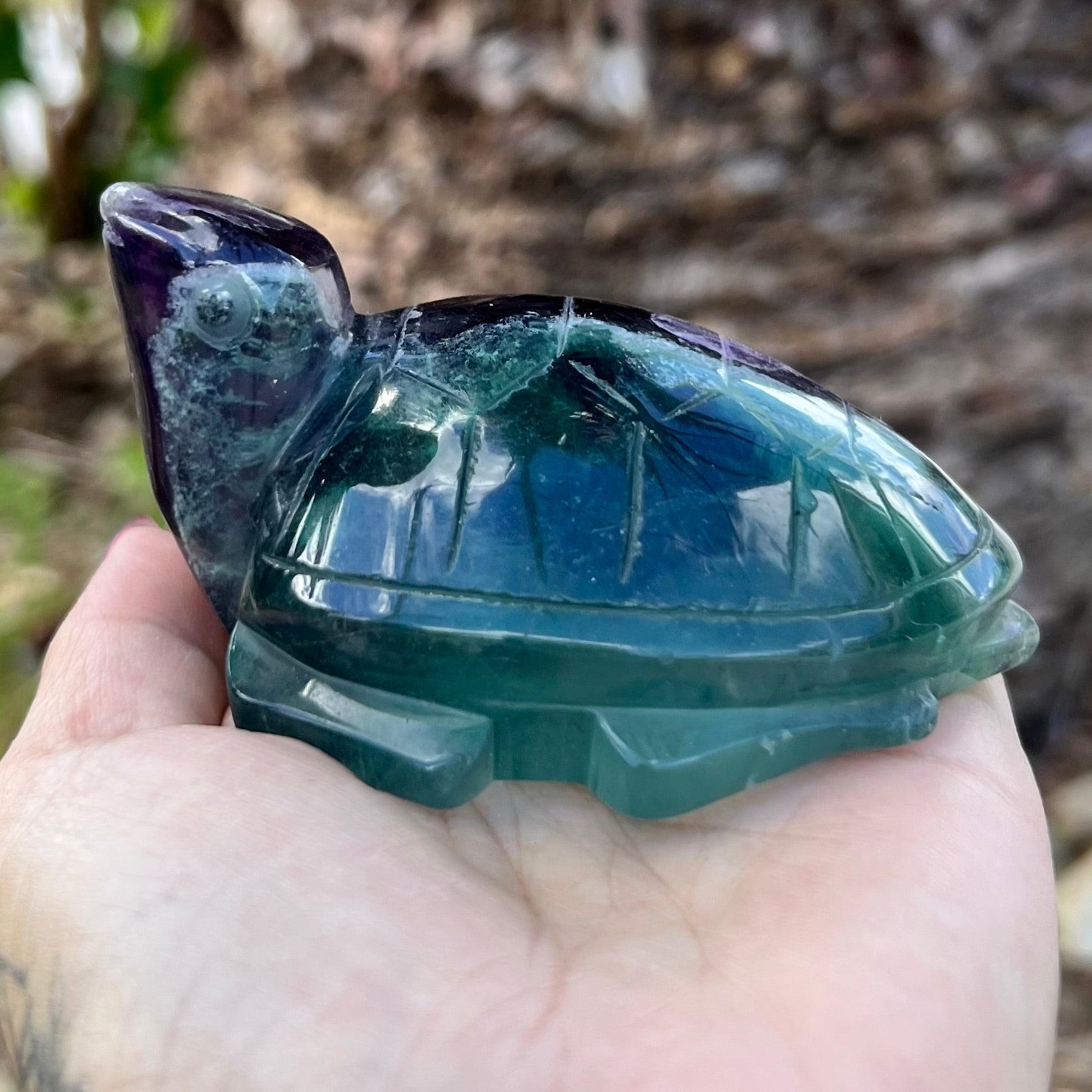 Rainbow Fluorite Turtle Carving