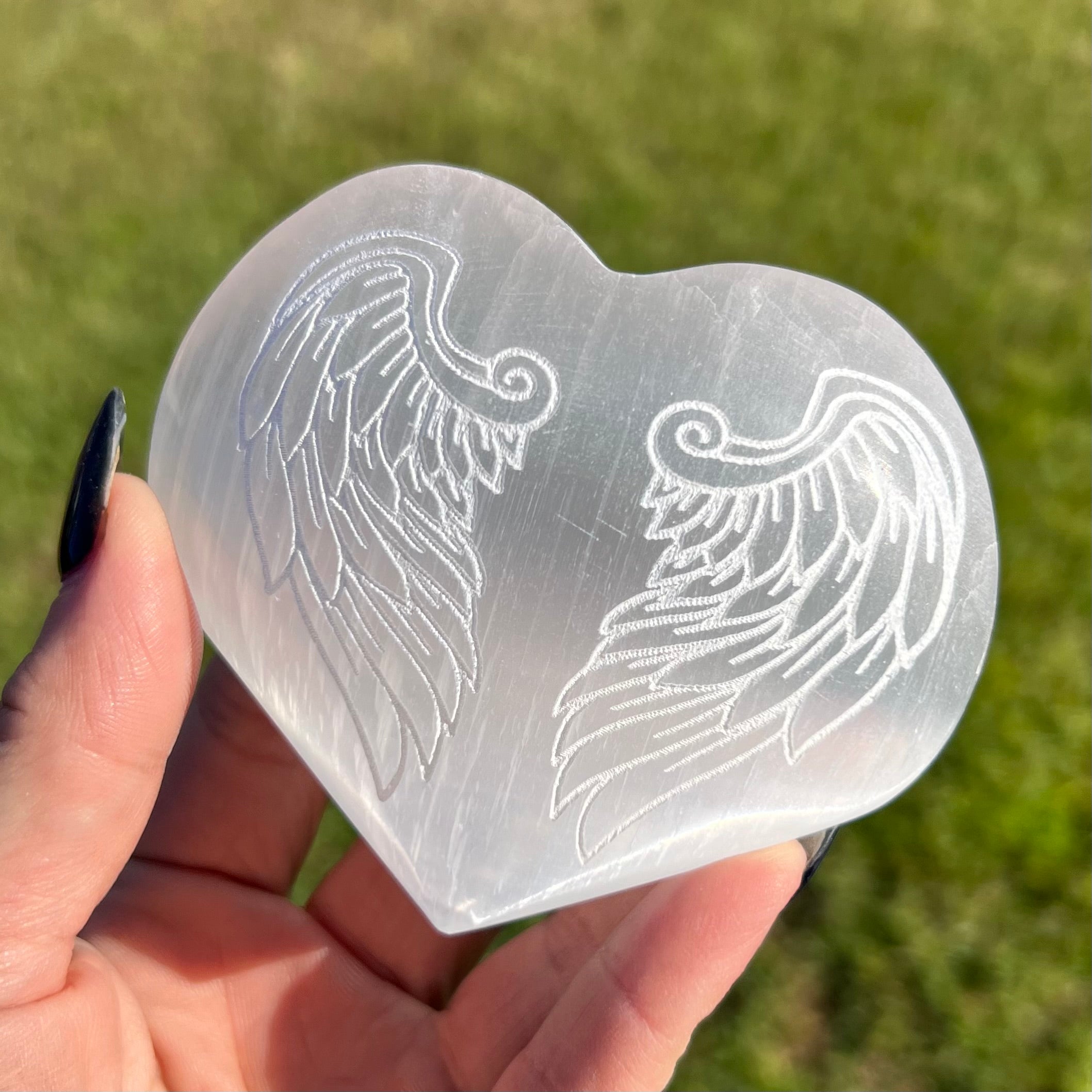 Selenite Angel Wings Heart Carving