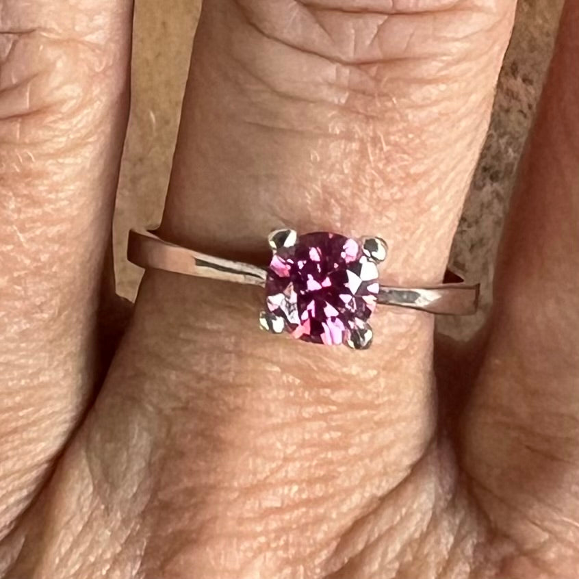 Pink Moissanite Sterling Silver Ring ~ 9