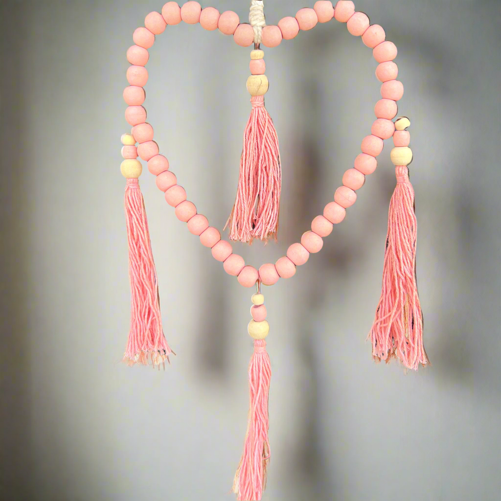 Boho Beaded Heart Hanger ~ Apricot