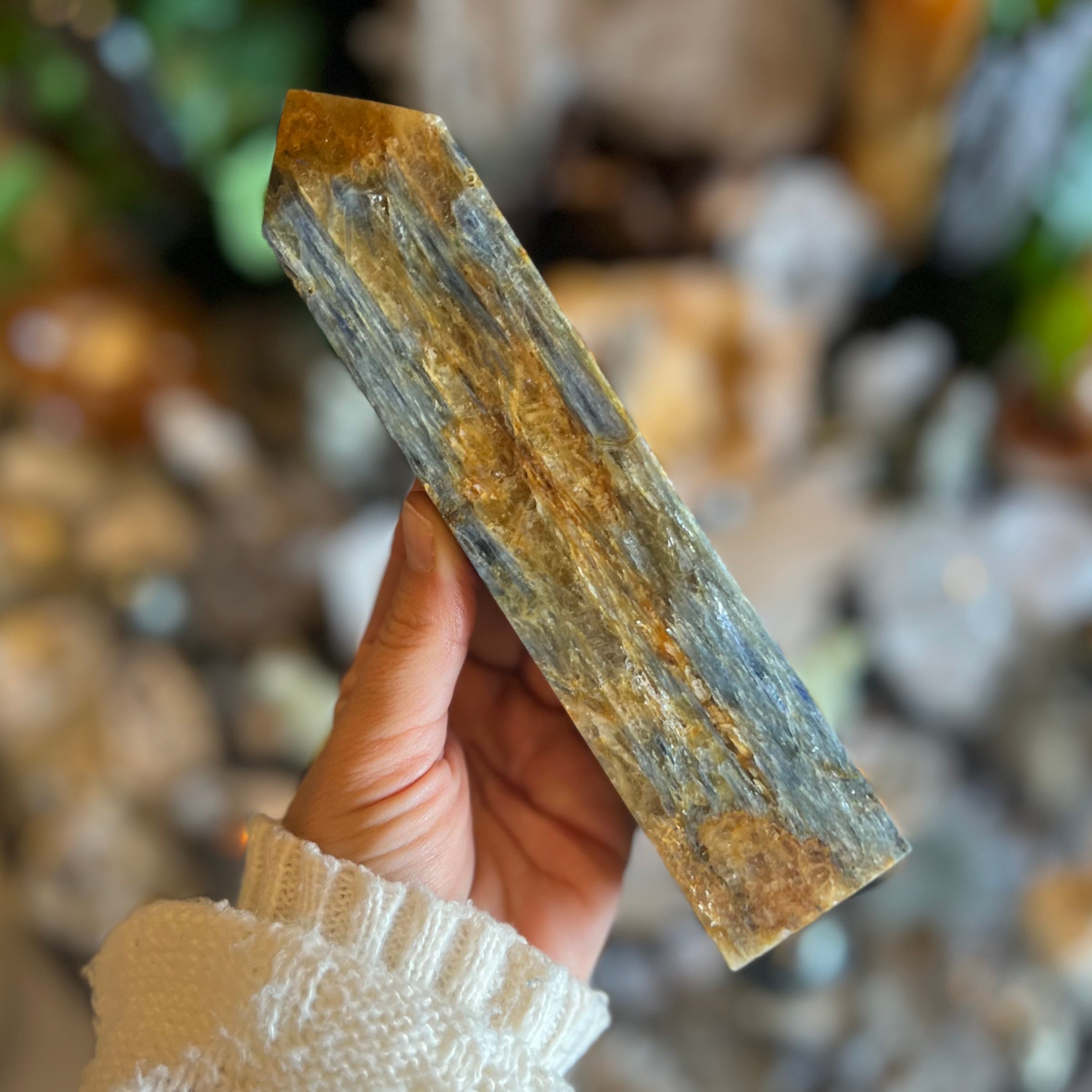 Kyanite with Golden Healer Tower