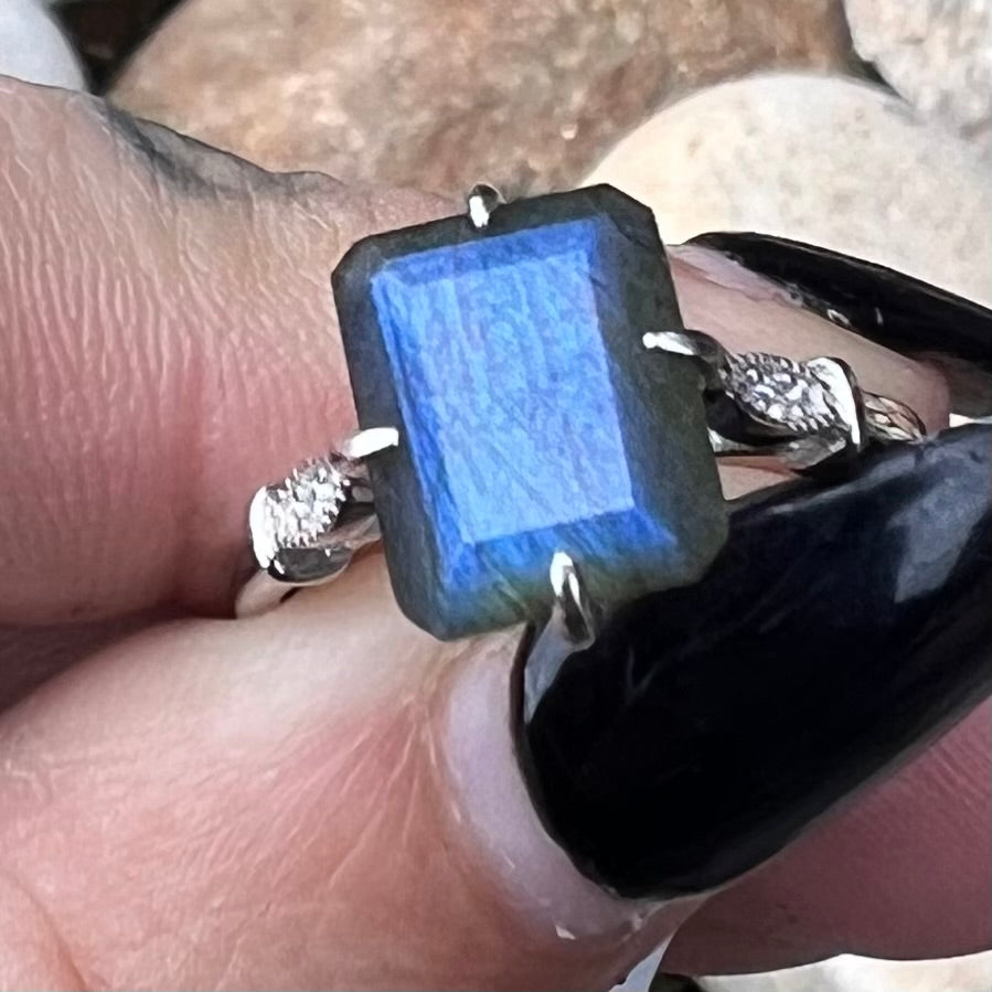Labradorite with Topaz ~ Sterling Silver Ring ~ Size 6
