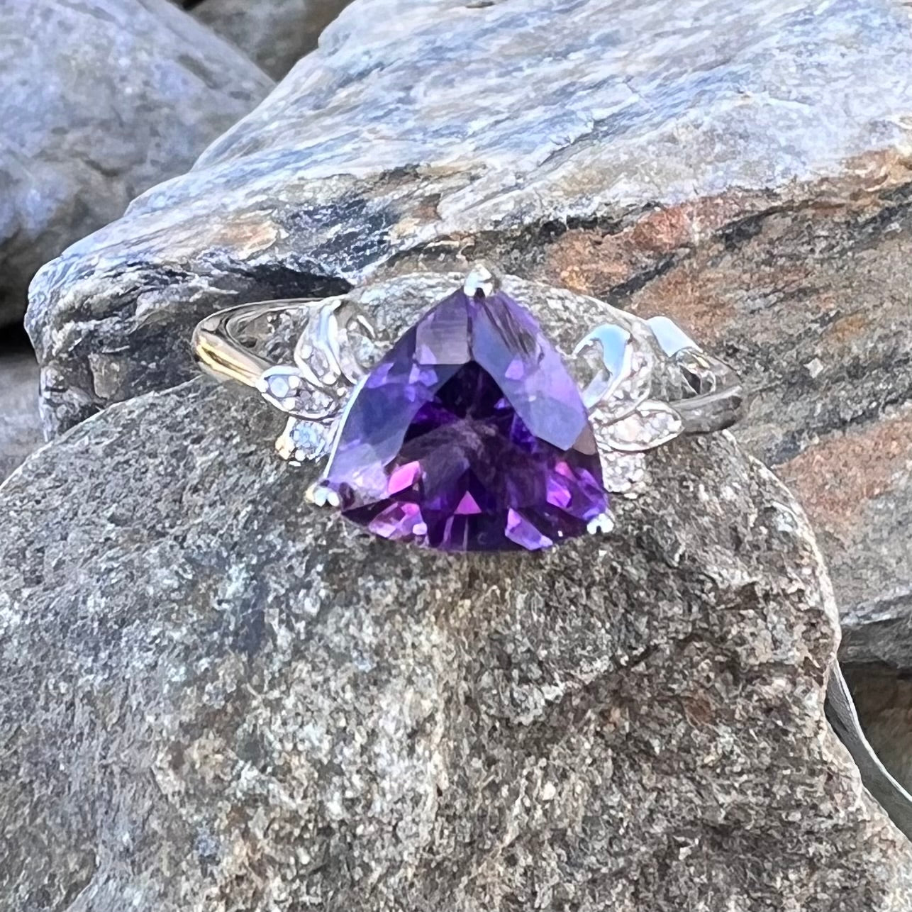 Amethyst & White Topaz Sterling Silver Ring ~ 8