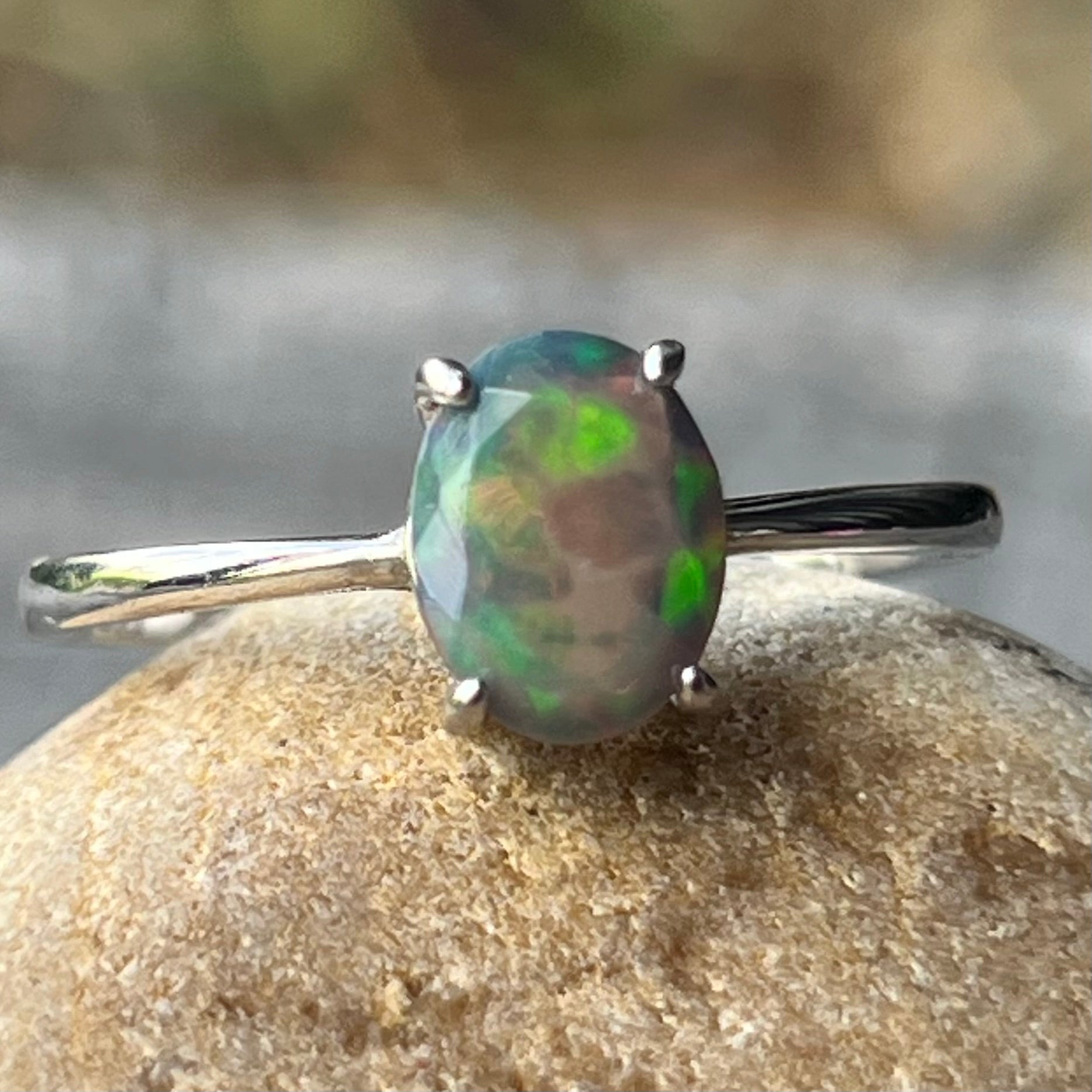 Black Opal Sterling Silver Ring ~ 8