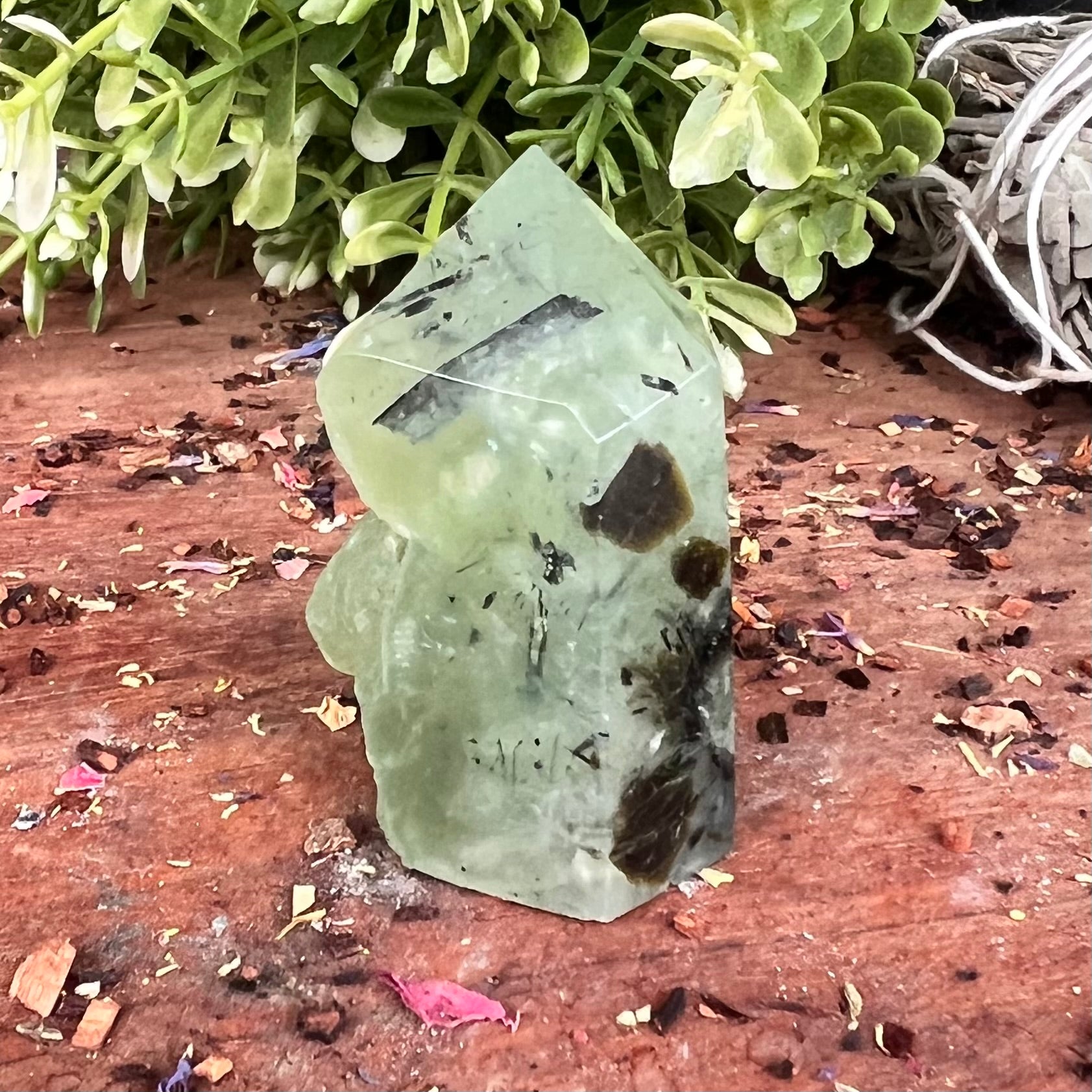 Prehnite Semi Raw Mini Tower