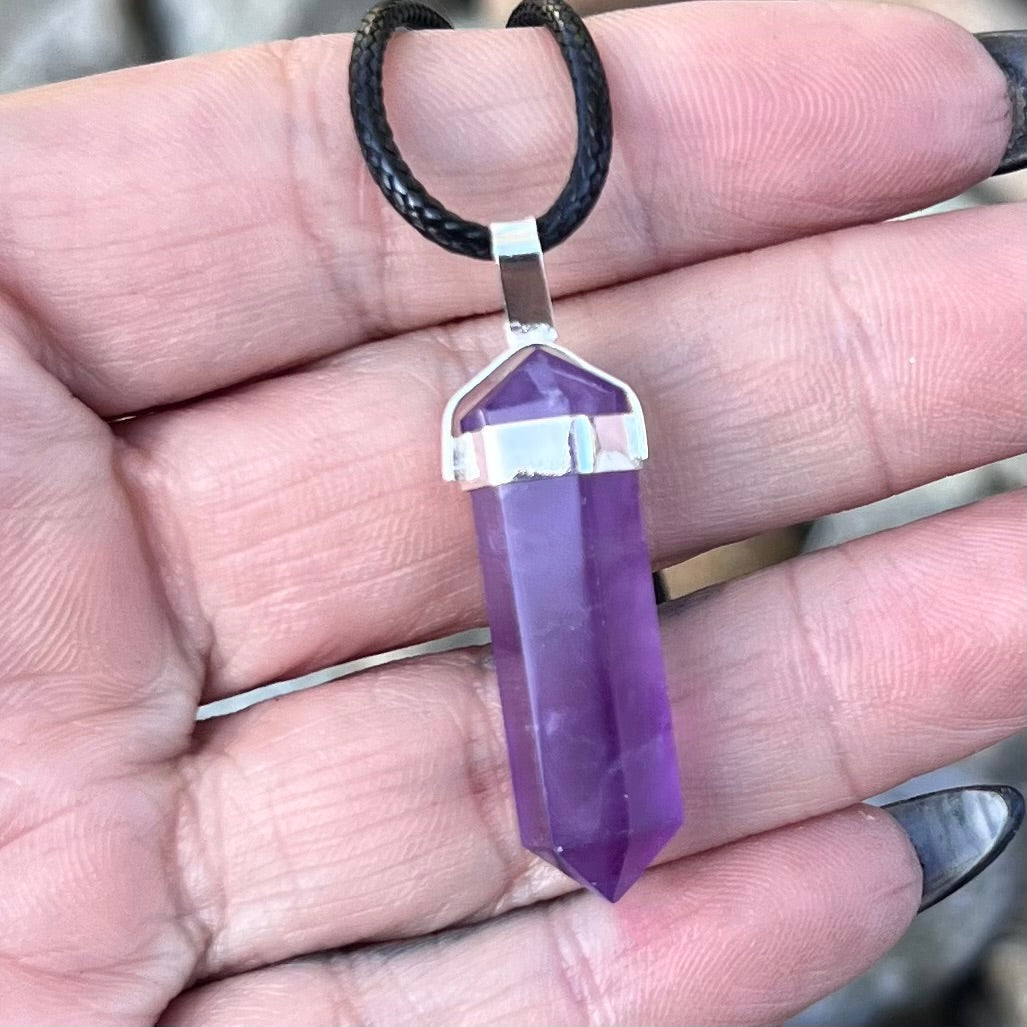 Amethyst Pencil Double Pointed Pendant