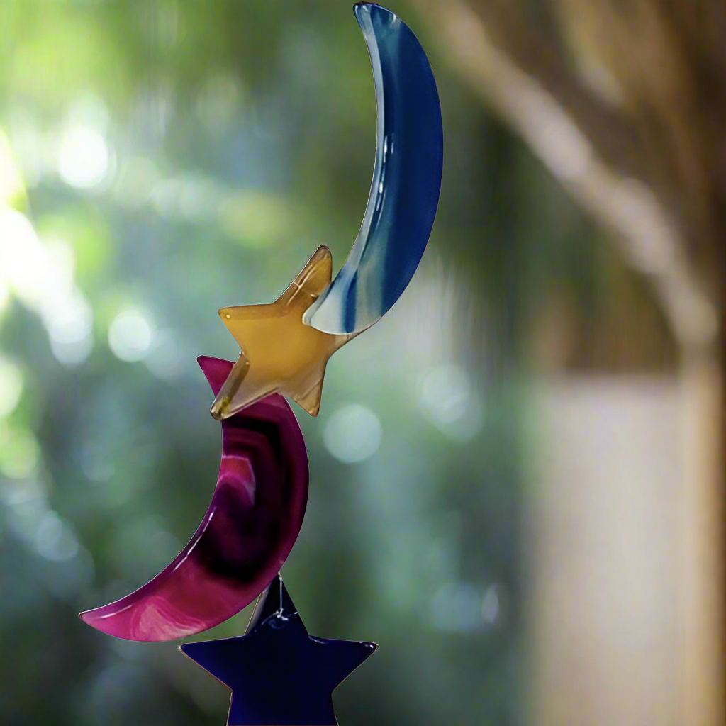 Multi Coloured Dyed Agate Moon & Star Wind Chime