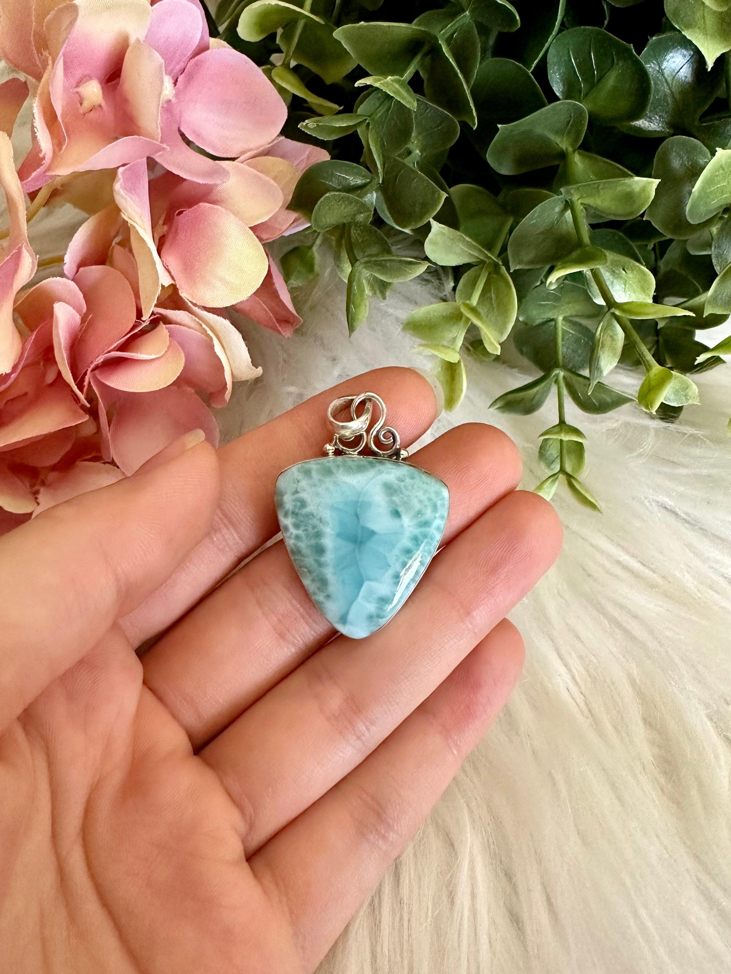 Larimar Triangular 925 Sterling Silver Pendant - Muse Crystals & Mystical Gifts