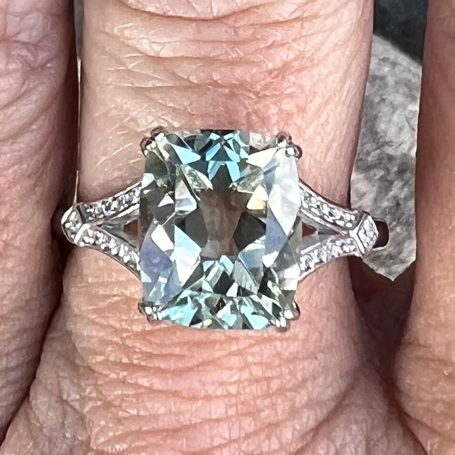 Green Amethyst Sterling Silver Ring ~ 9